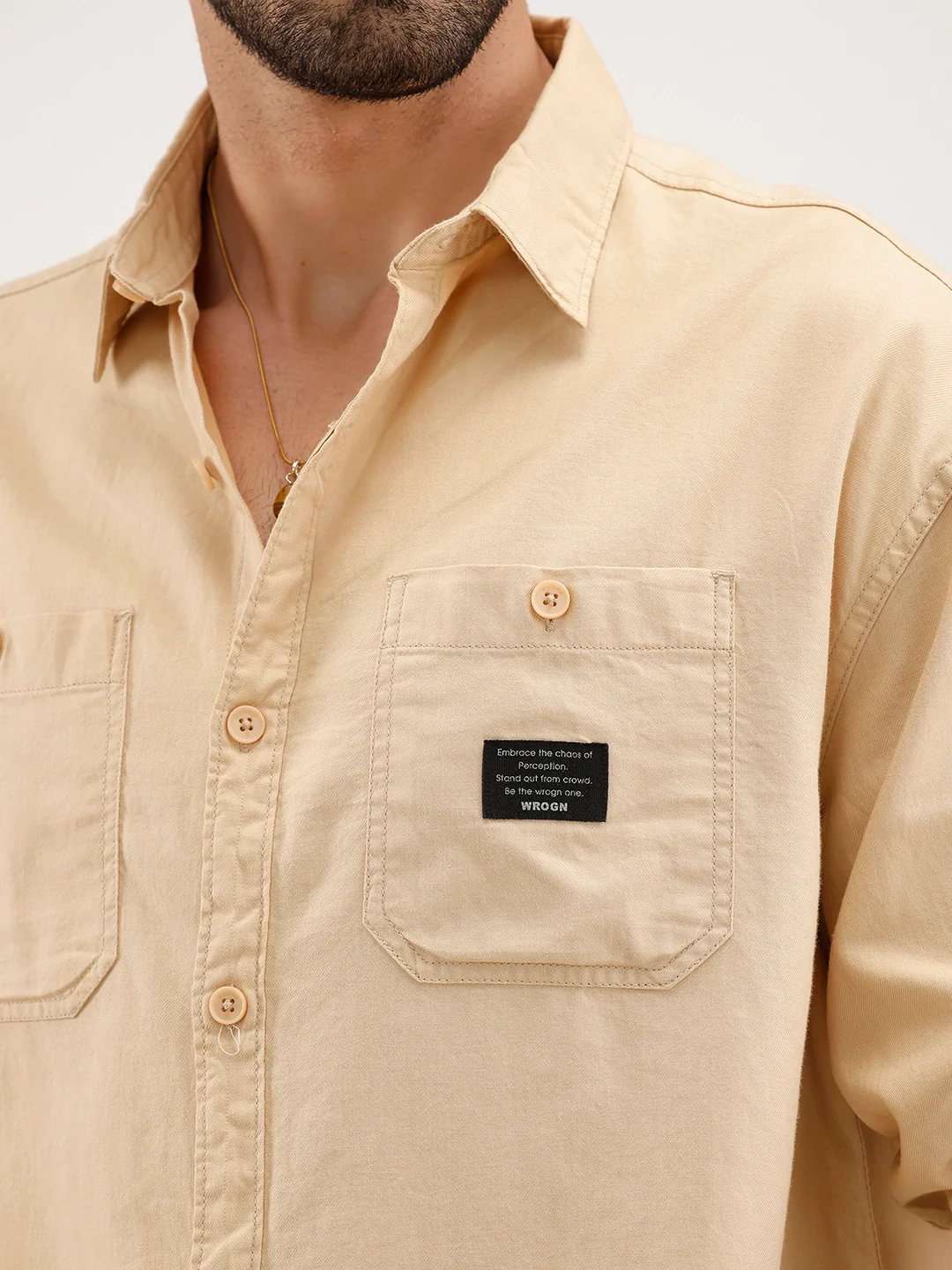 Oversized Double Pocket Fit Shirt | Beige - Image 5