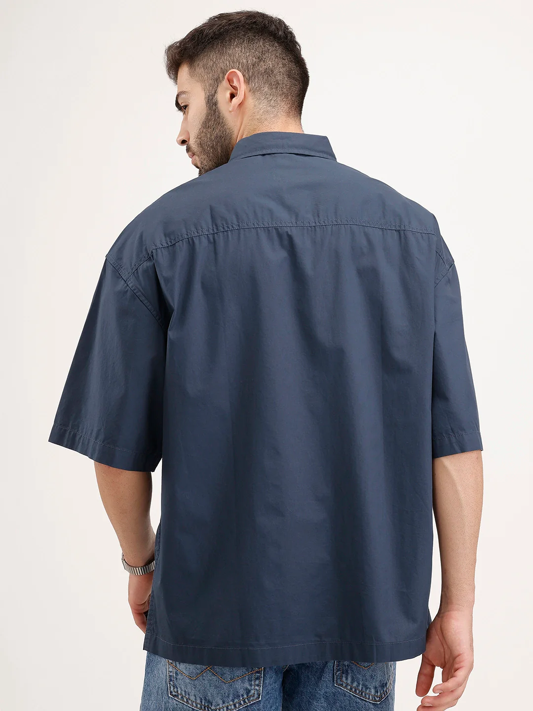 Oversized Double Pocket Half Sleeve Shirt | Blue - Image 3