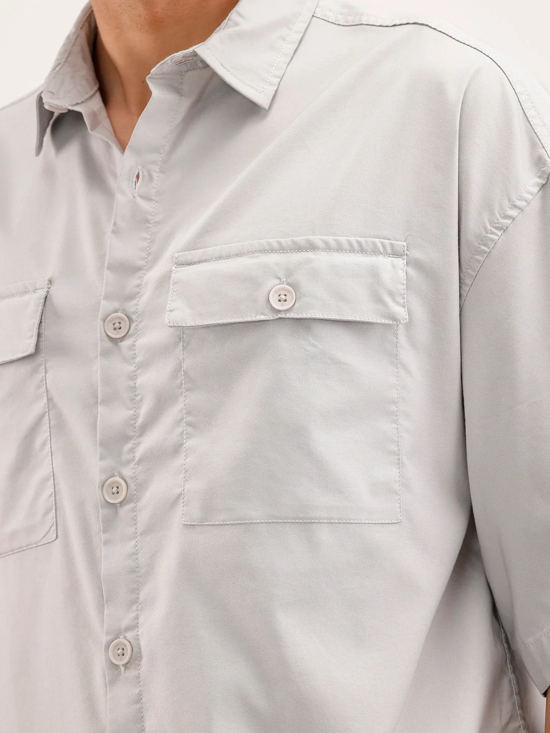 Oversized Double Pocket Half Sleeve Shirt | Grey - Image 5