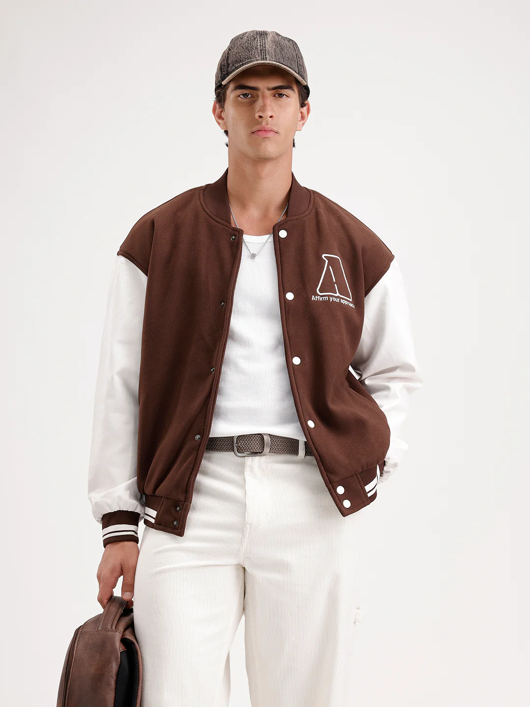 Oversized Embroidered Bomber Jacket | Brown