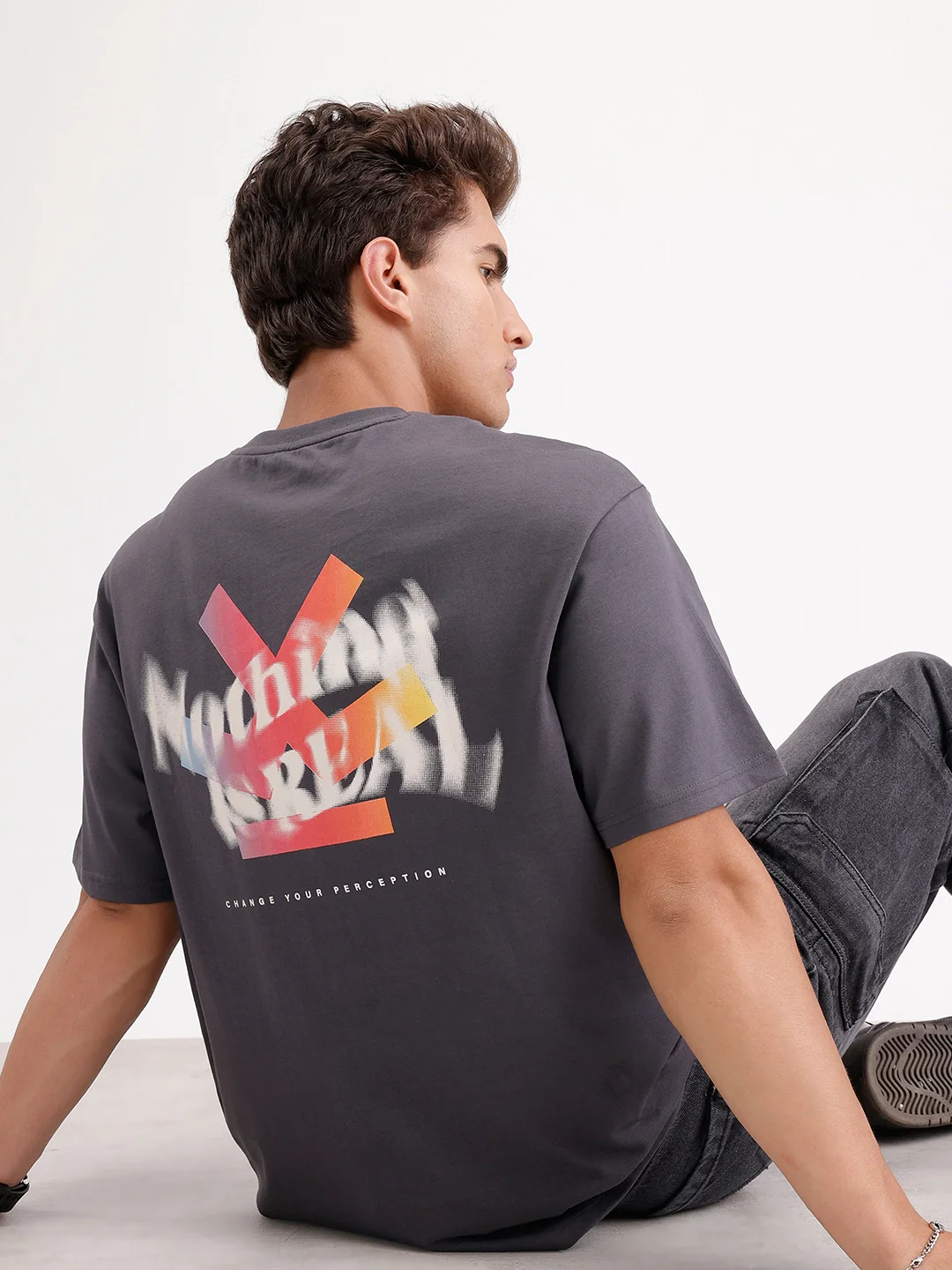 Oversized Fit Back Printed T-Shirt | Dark Grey