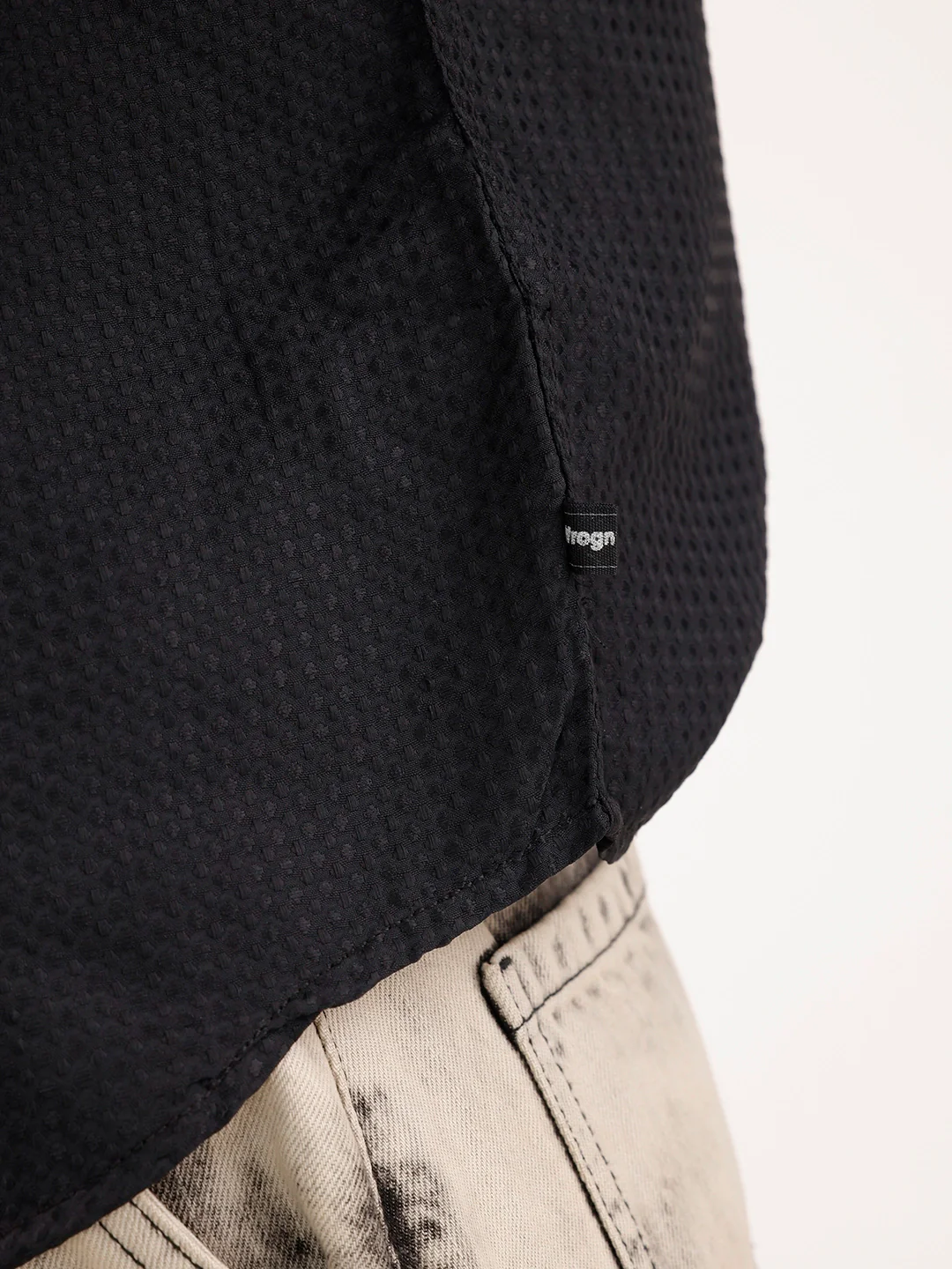 Oversized Fit Double Pocket Textured Shirt | Black - Image 5
