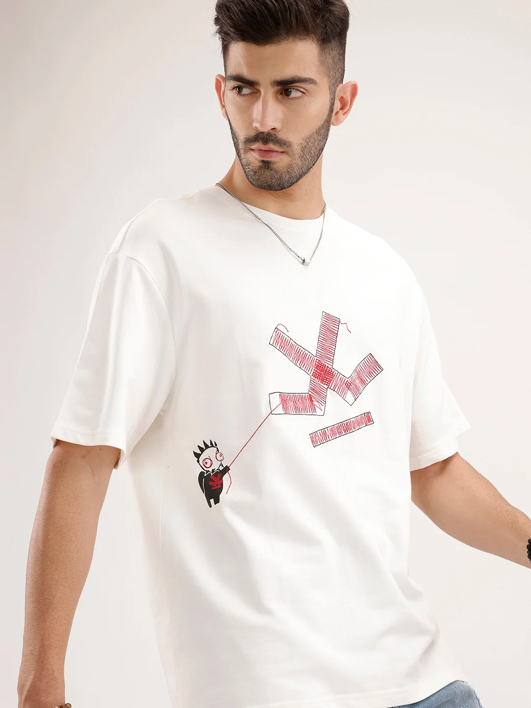 Oversized Fit Embroidered T-Shirt | Off White