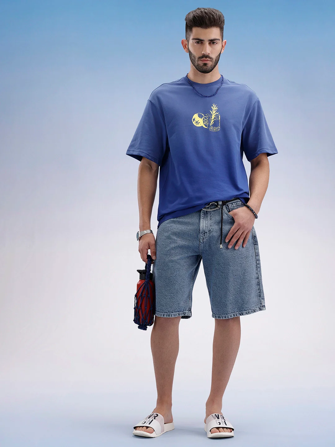 Oversized Fit Front Printed T-Shirt | Blue - Image 2