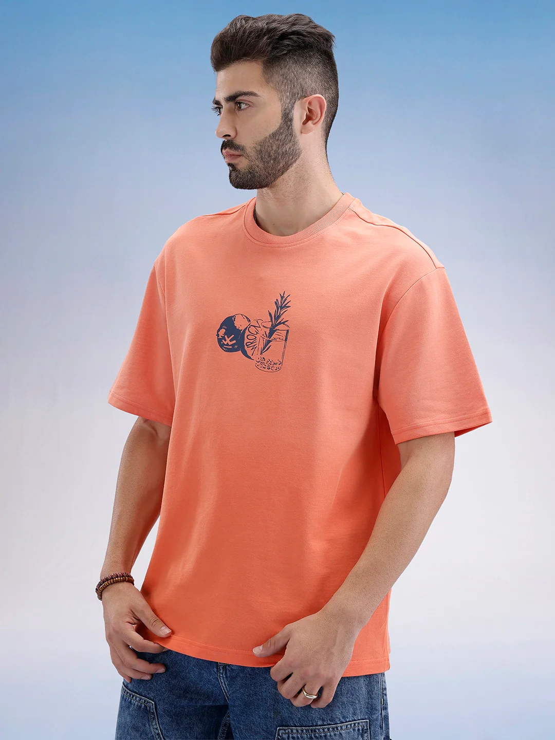 Oversized Fit Front Printed T-Shirt | Peach - Image 4