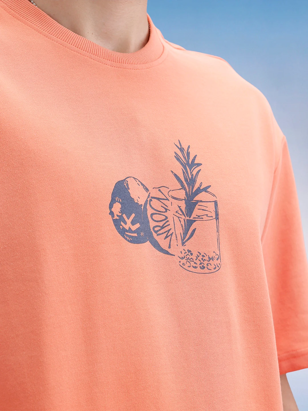 Oversized Fit Front Printed T-Shirt | Peach - Image 5