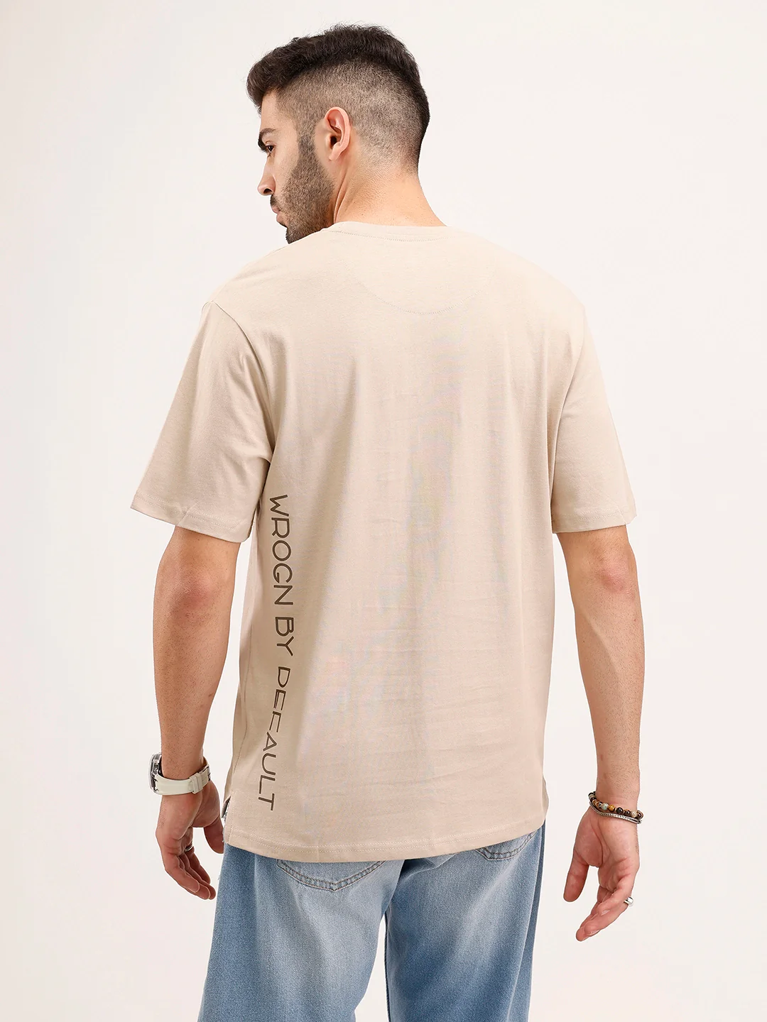 Oversized Fit Placement Printed T-Shirt | Beige - Image 3
