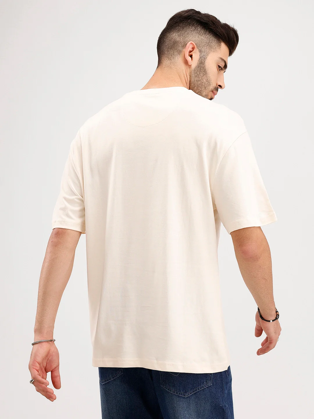 Oversized Fit Placemet Printed T-Shirt | Beige - Image 3
