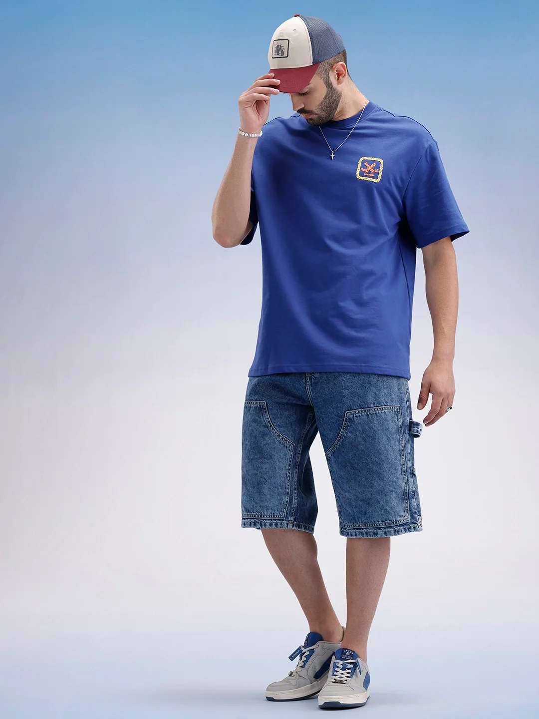 Oversized Fit Puffer Back Printed T-Shirt | Blue - Image 2