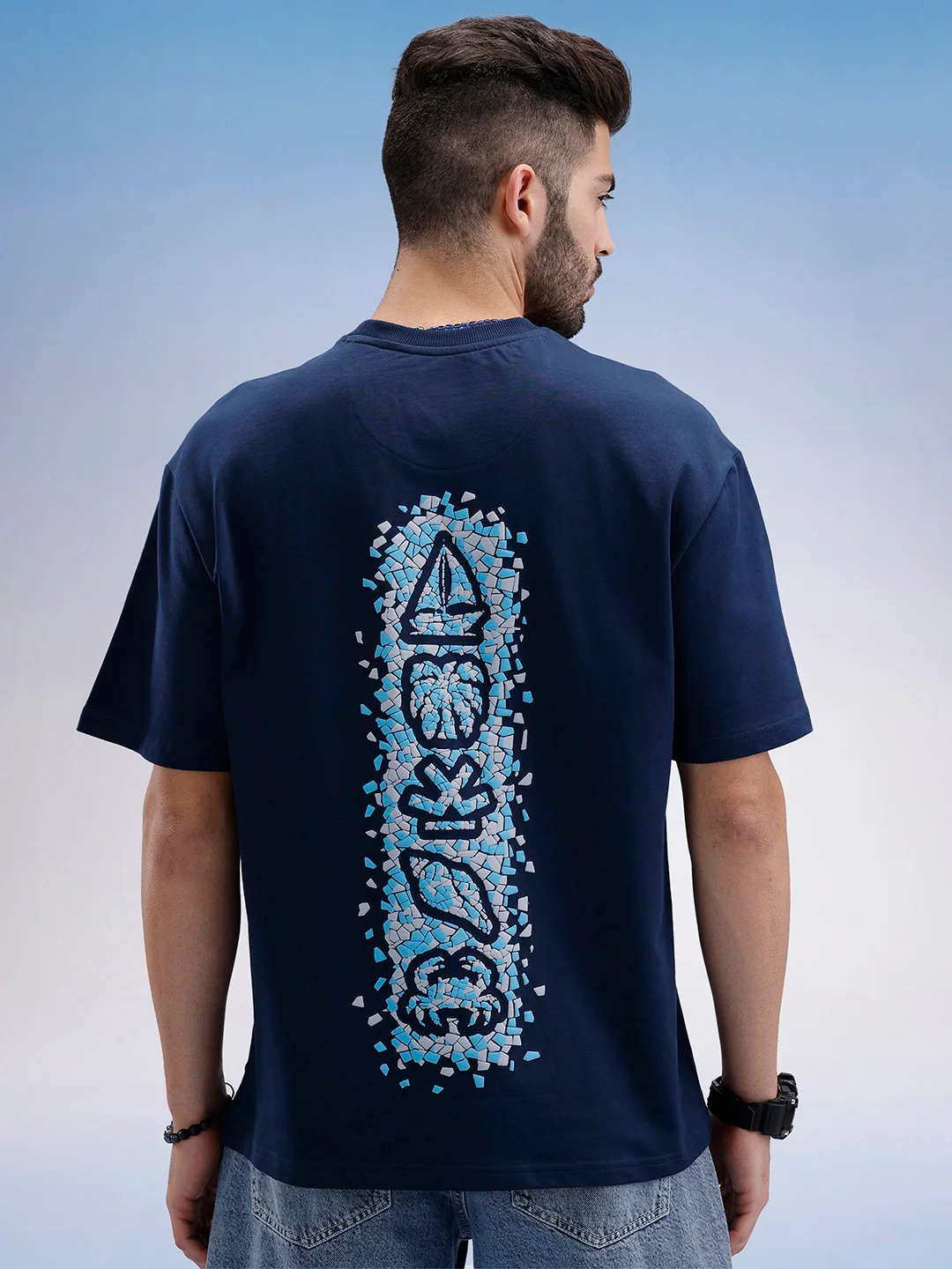 Oversized Fit Puffer Back Printed T-Shirt | Navy Blue - Image 3
