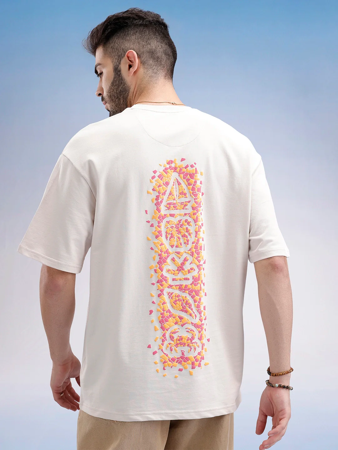 Oversized Fit Puffer Printed T-Shirt | Beige - Image 3