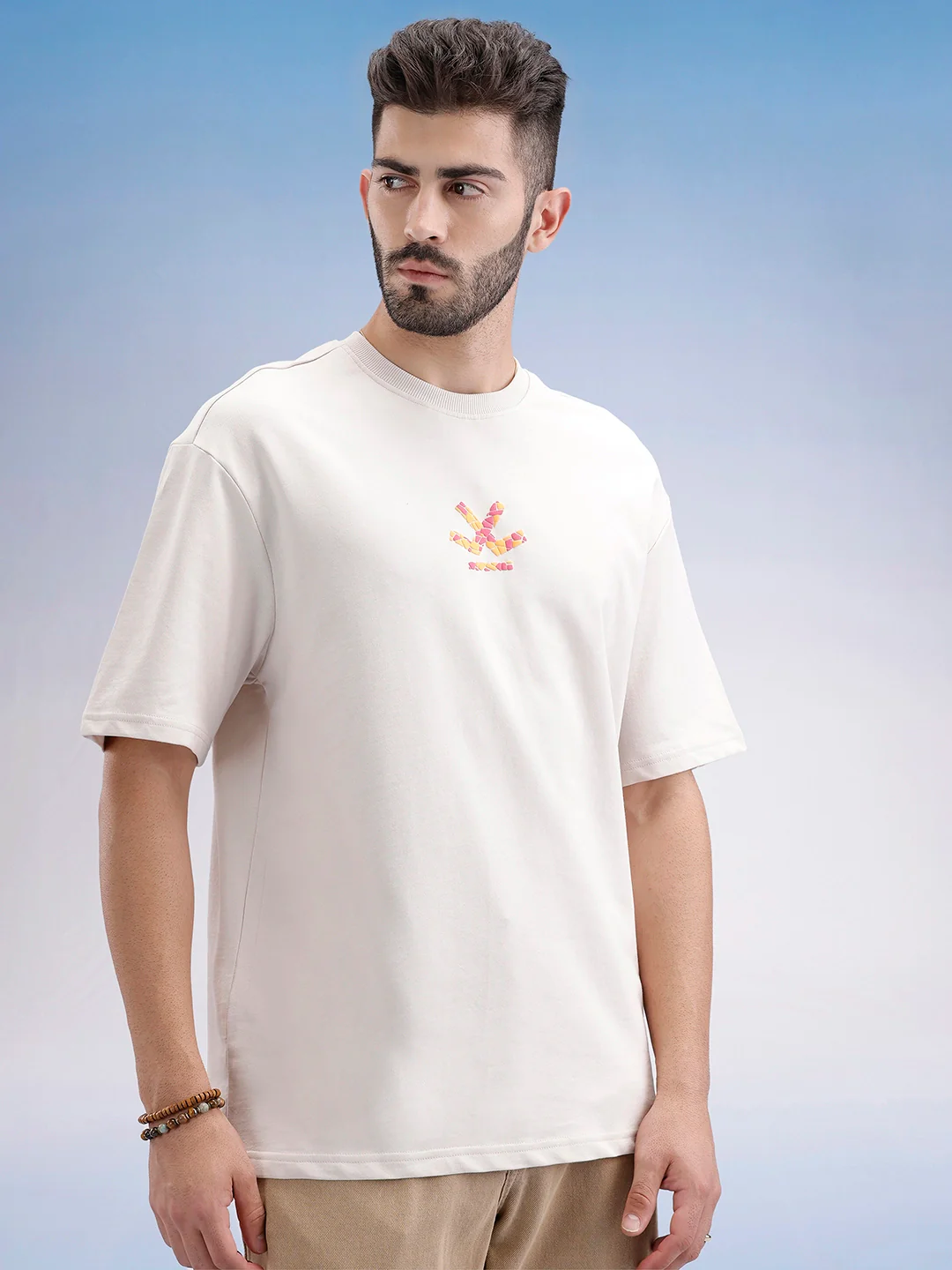 Oversized Fit Puffer Printed T-Shirt | Beige - Image 4