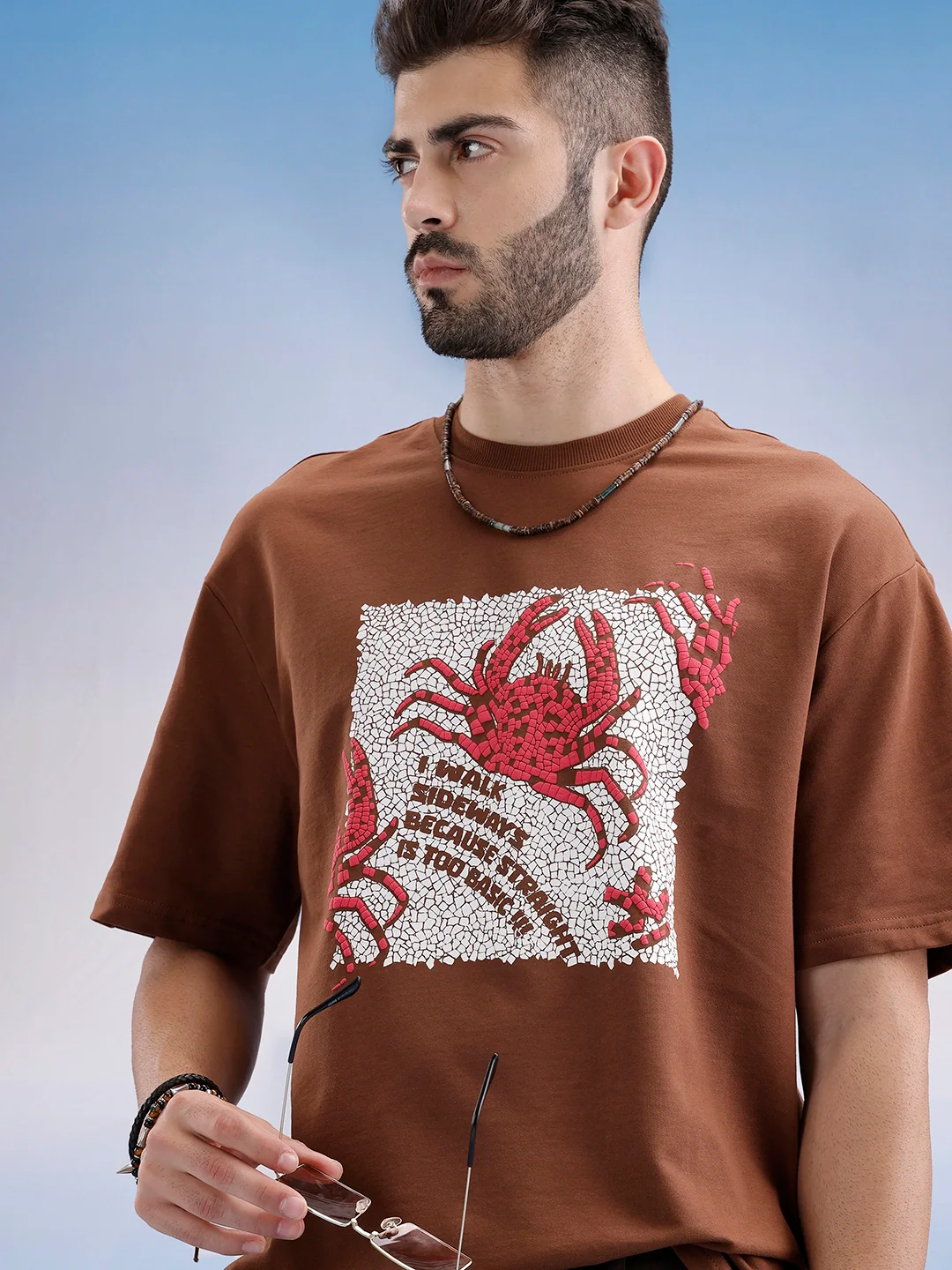 Oversized Fit Puffer Printed T-Shirt | Brown - Image 3
