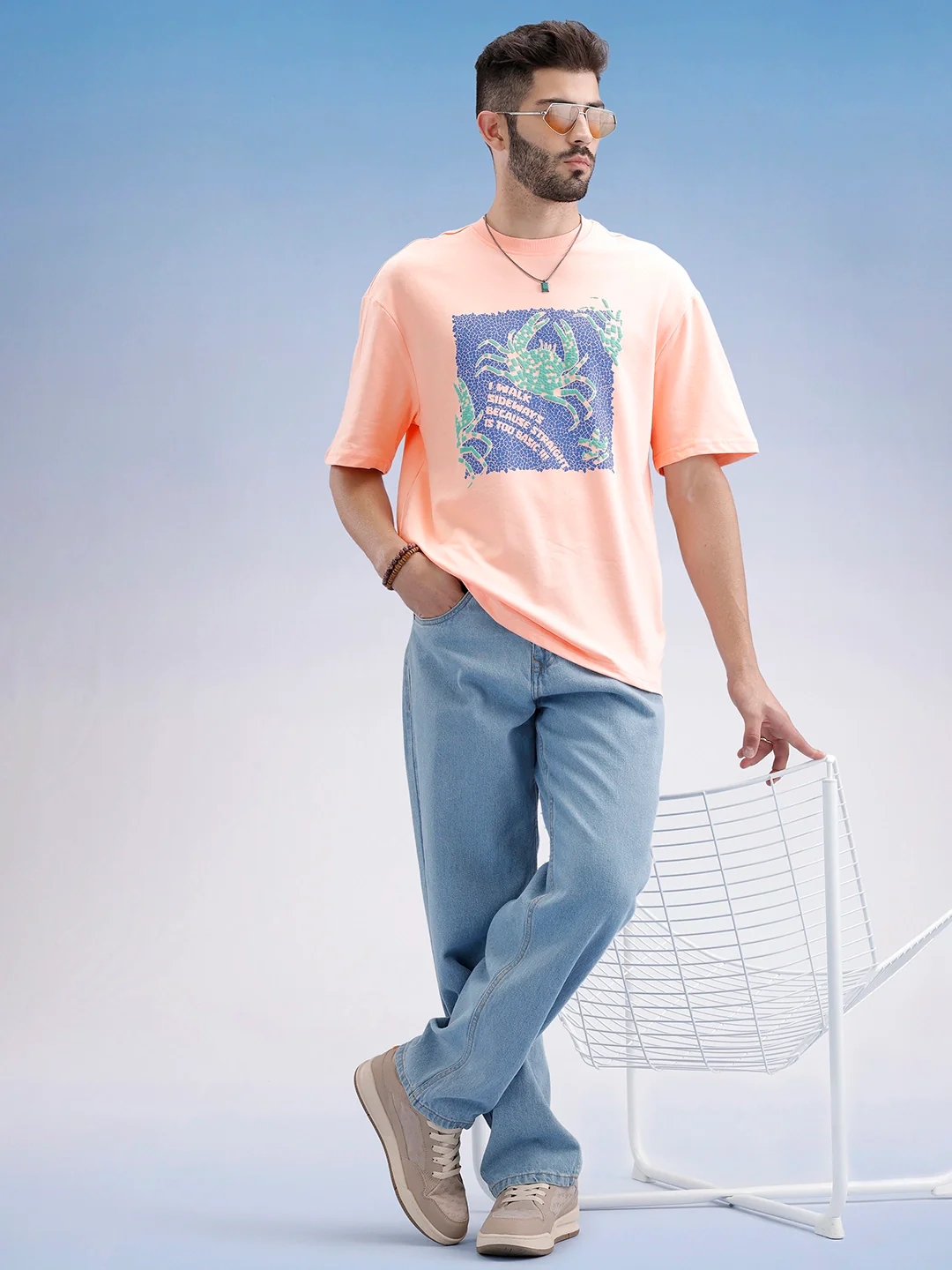 Oversized Fit Puffer Printed T-Shirt | Peach - Image 2