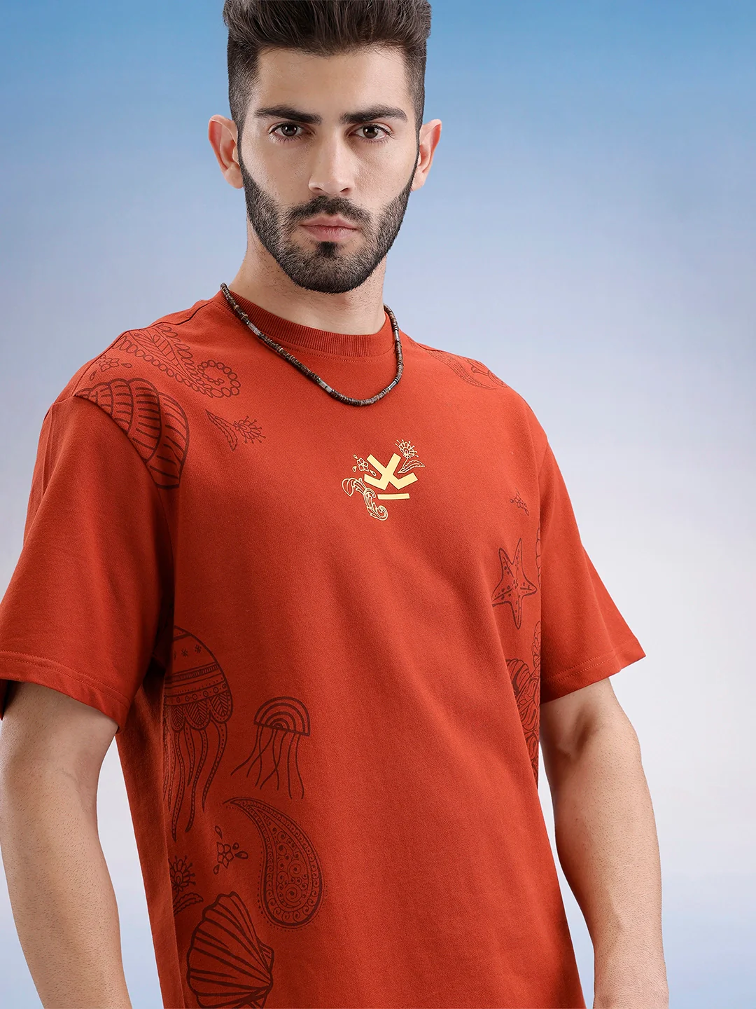 Oversized Front Printed T-Shirt | Rust