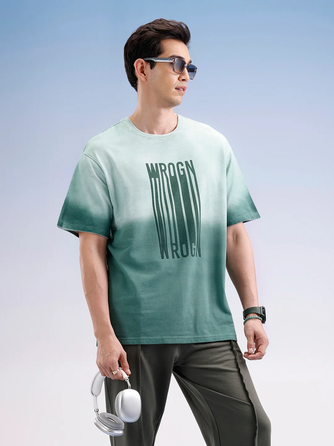 Oversized Gradient Printed T-Shirt | Green - Image 2