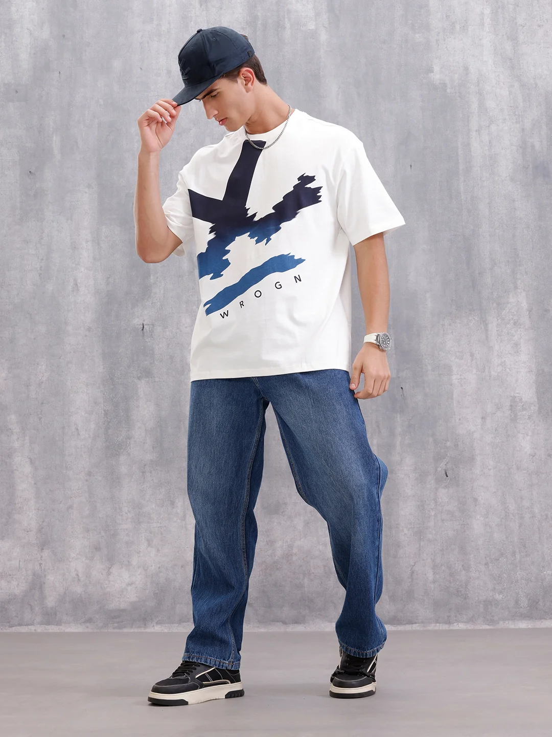 Oversized Graphic T-Shirt By Wrogn – Statement Placement Print | White - Image 2