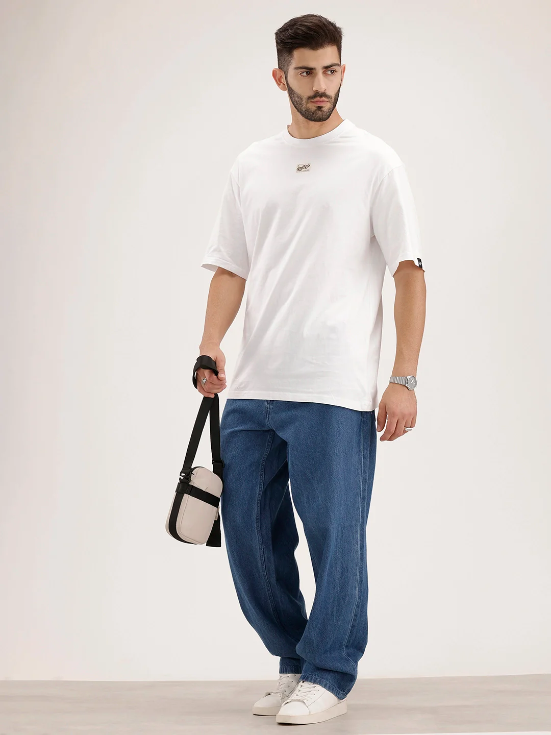 Oversized Patch Detail T-Shirt | White - Image 2