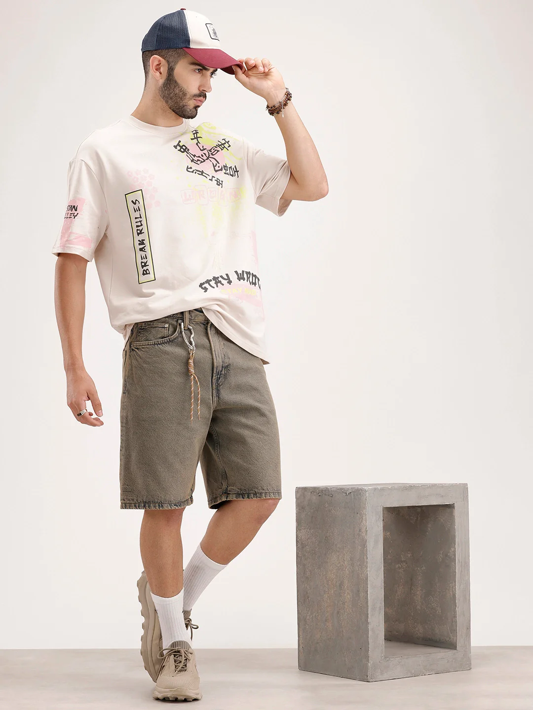 Oversized Placement Printed T-Shirt | Beige - Image 2
