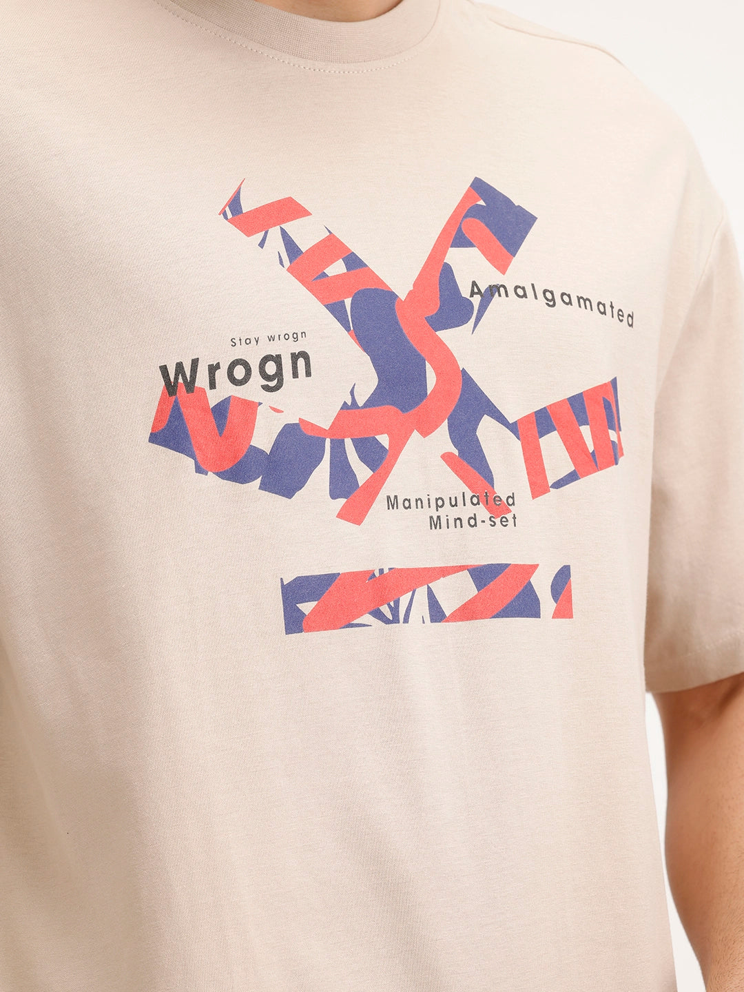 Oversized Placement Printed T-Shirt | Beige - Image 5