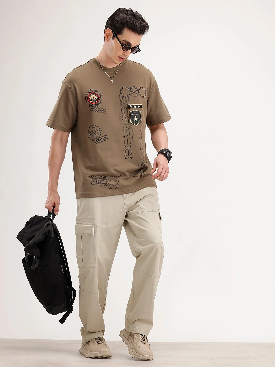 Oversized Placement Printed T-Shirt | Olive - Image 2