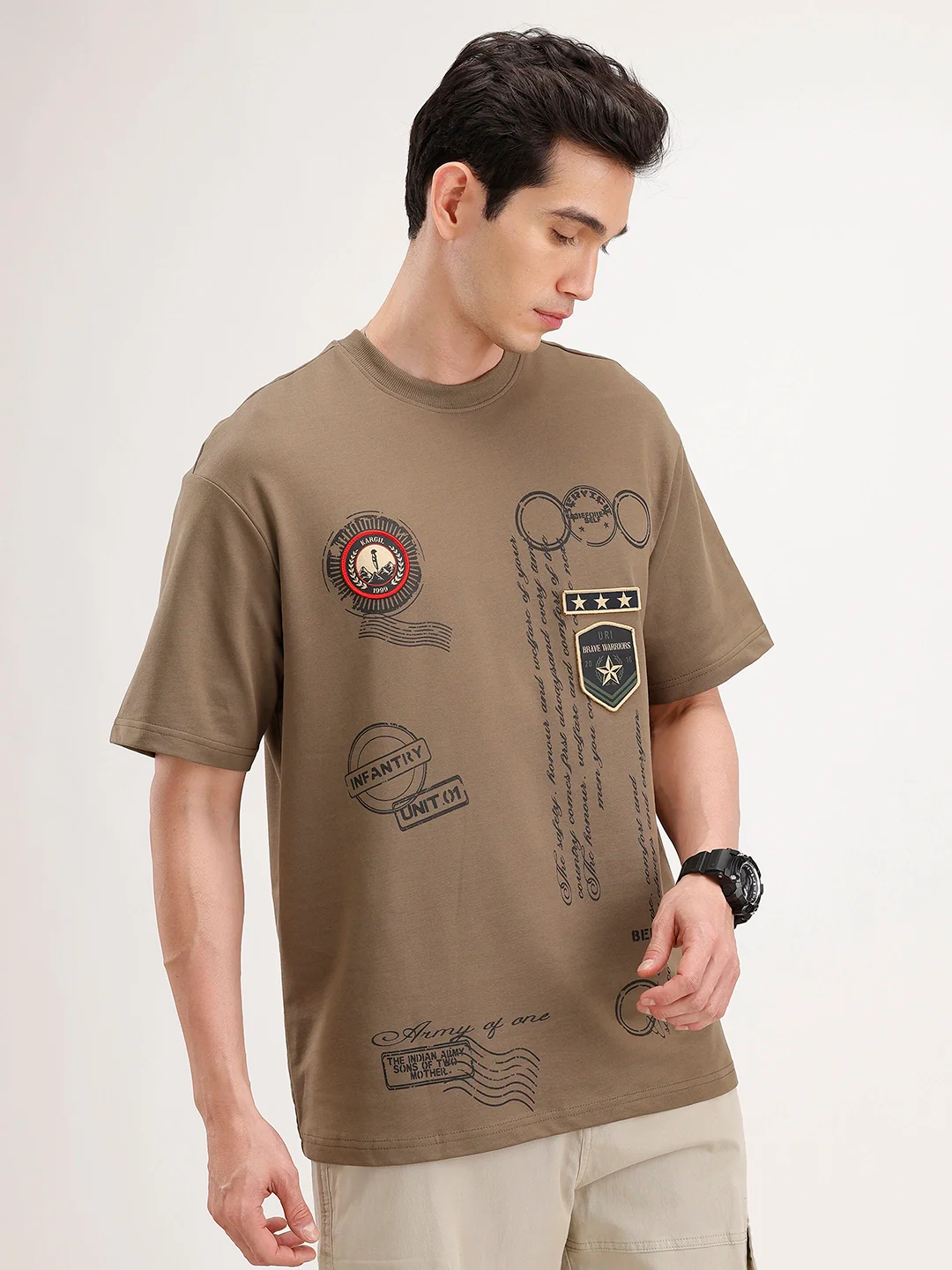 Oversized Placement Printed T-Shirt | Olive - Image 4