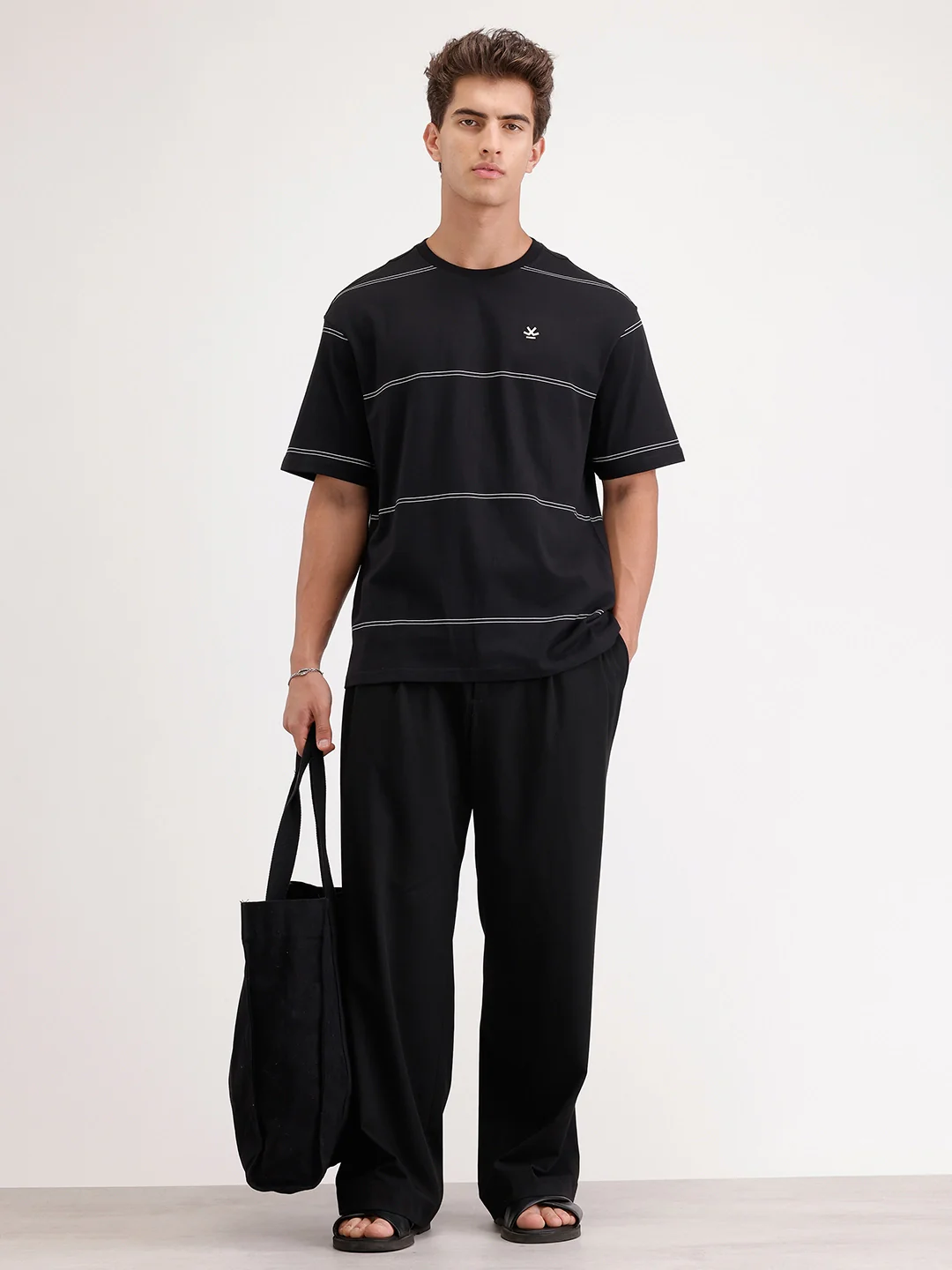Oversized Printed Striped T-Shirt | Black - Image 2