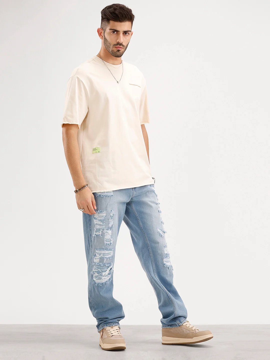 Oversized Raw Edge T-Shirt | Beige - Image 2