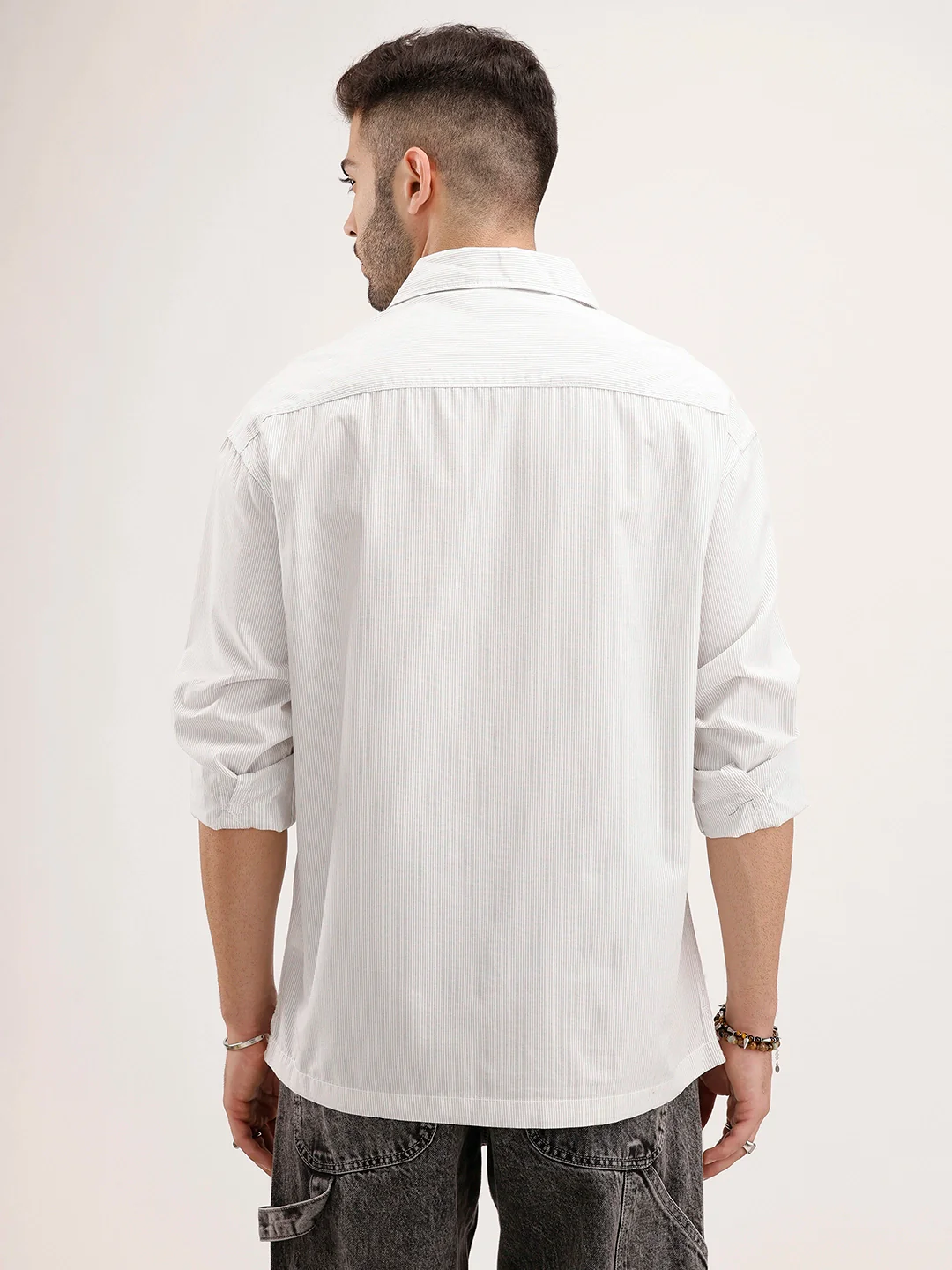 Oversized Striped Double Pocket Shirt | Off White - Image 3