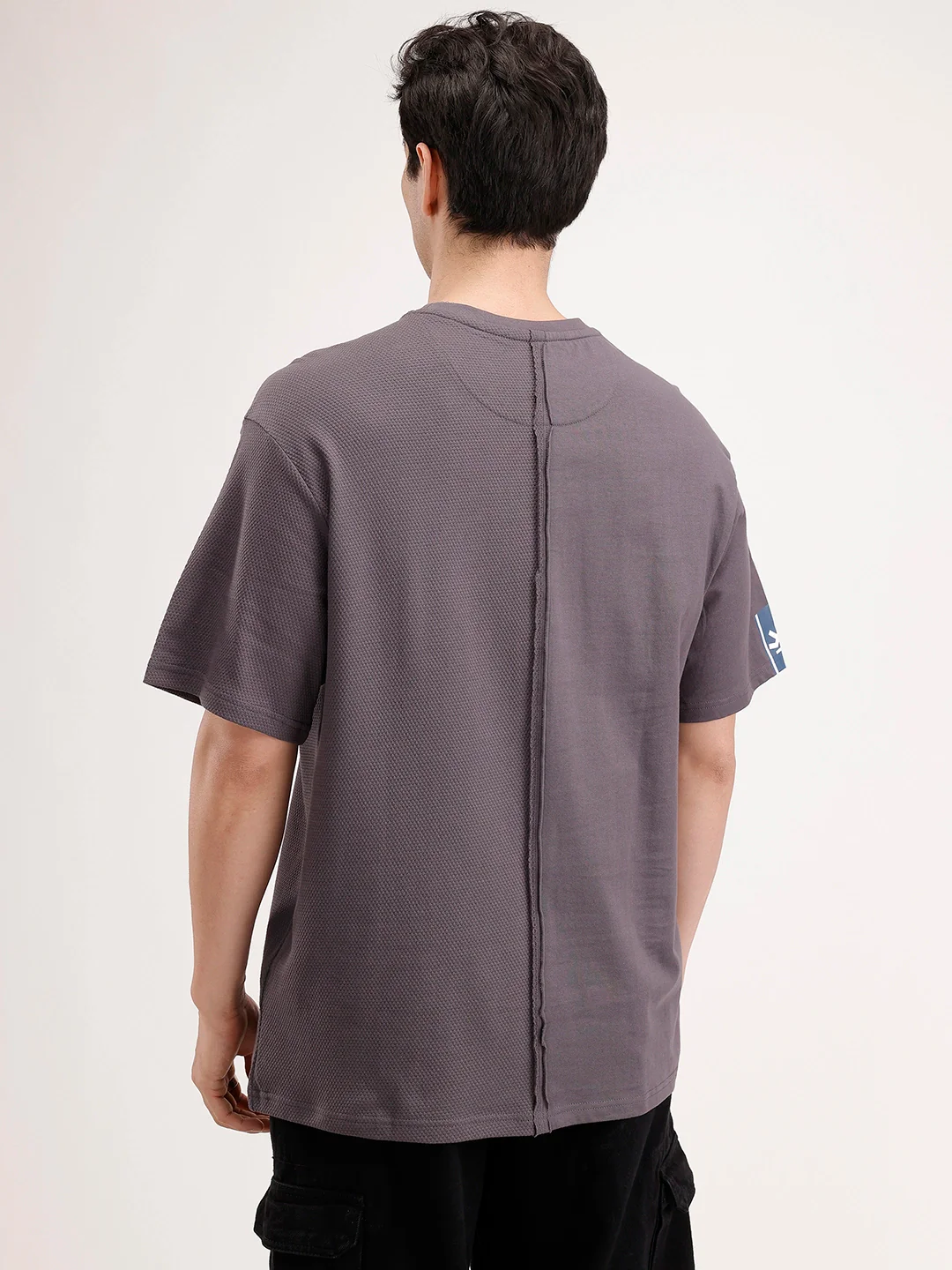 Oversized Textured Cut & Sew T-Shirt | Dark Grey - Image 3