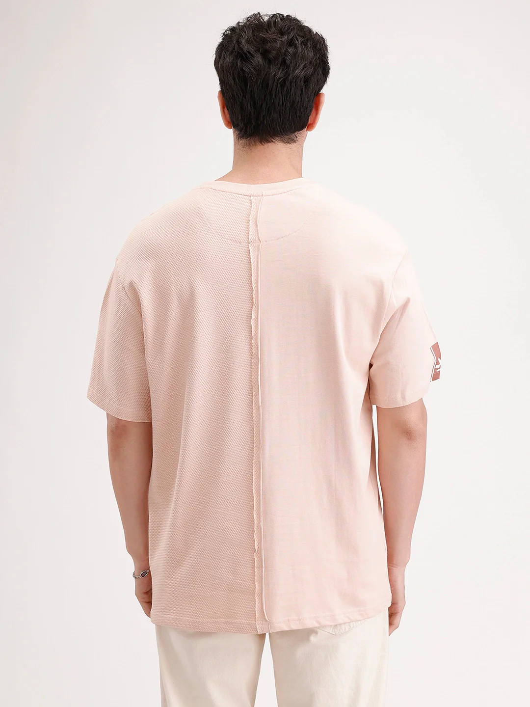 Oversized Textured Cut & Sew T-Shirt | Pink - Image 3