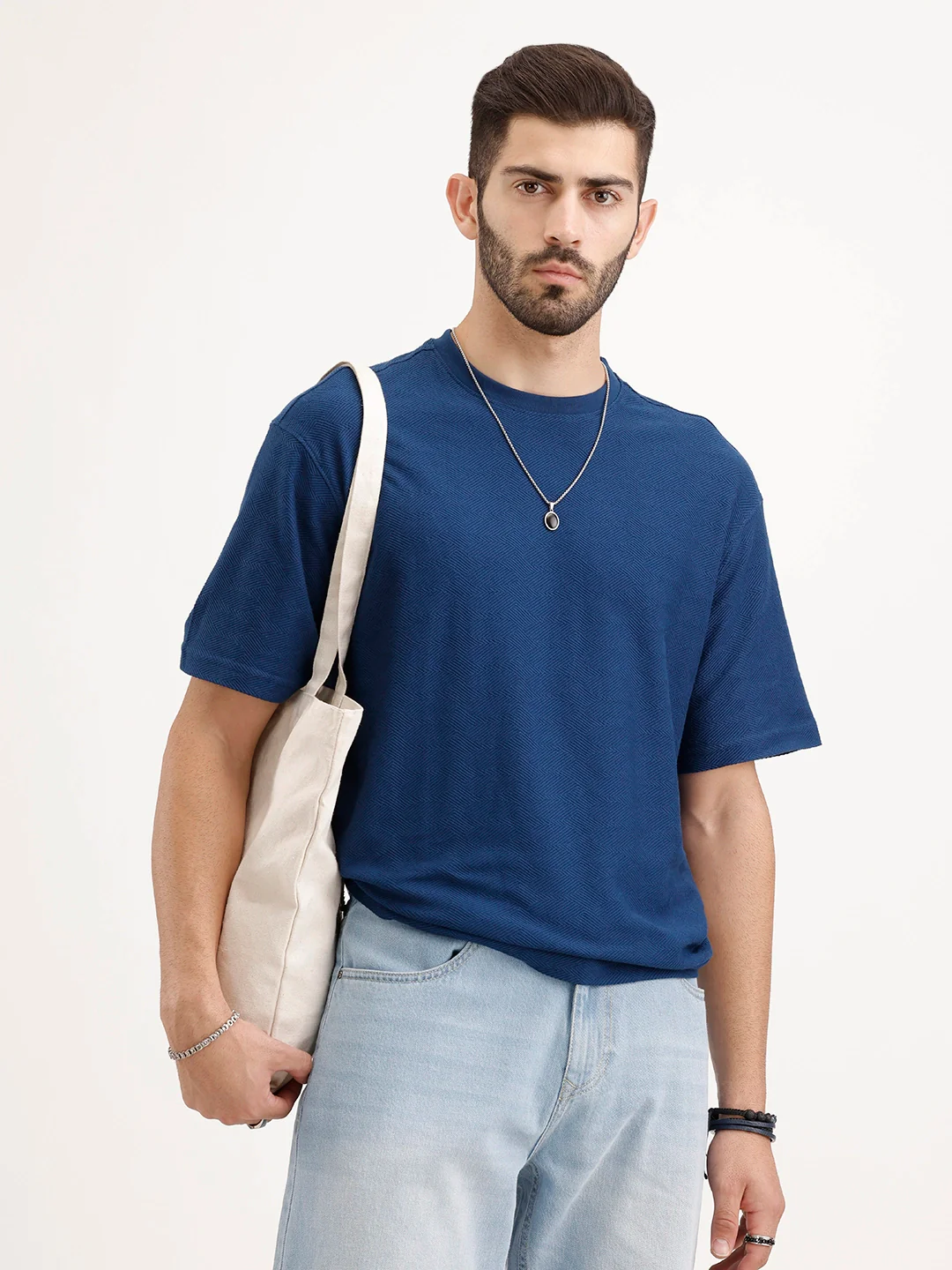 Oversized Textured T-Shirt | Dark Blue
