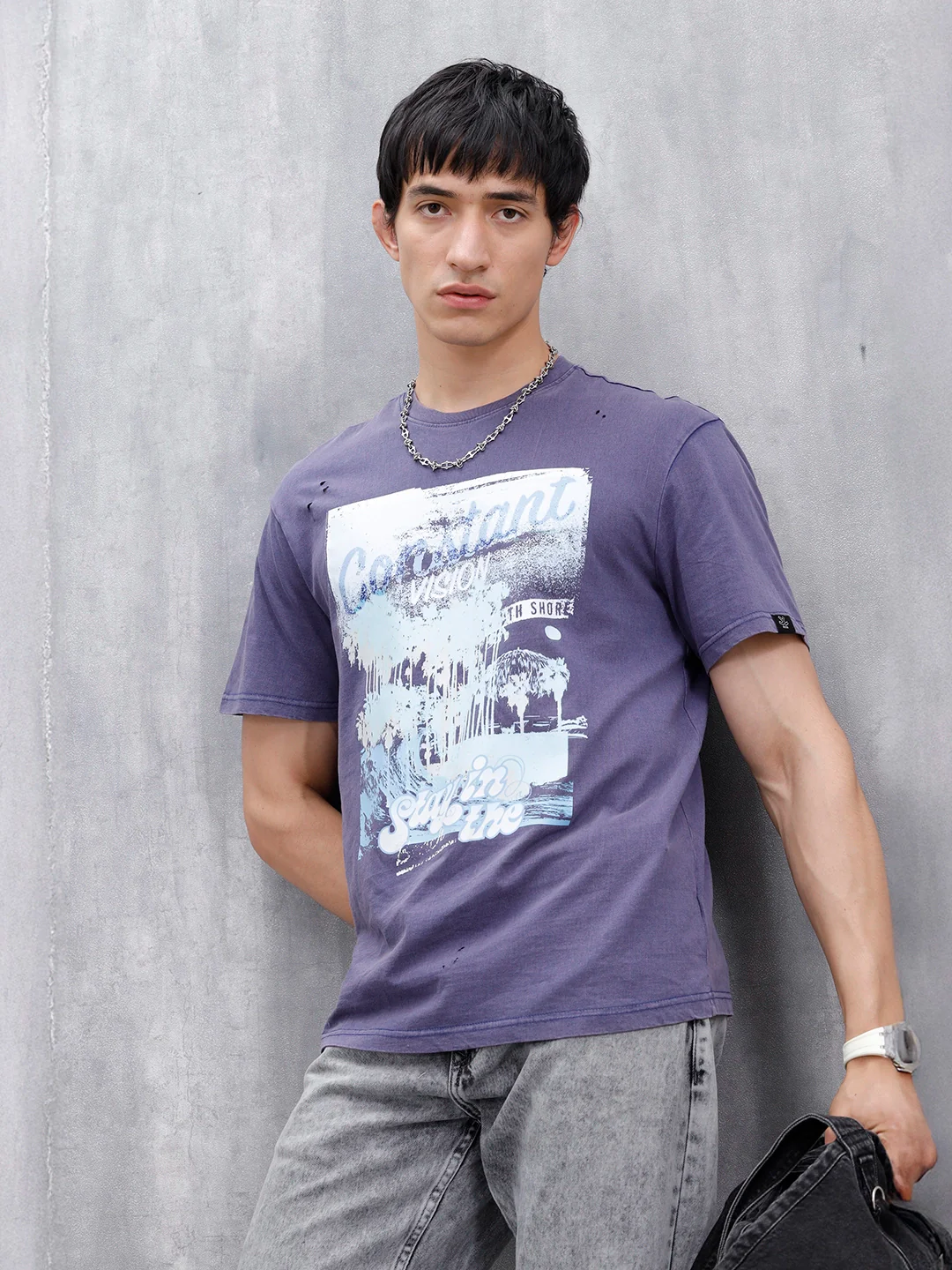 Oversized Washed Distressed Graphic T-Shirt | Navy Blue - Image 2