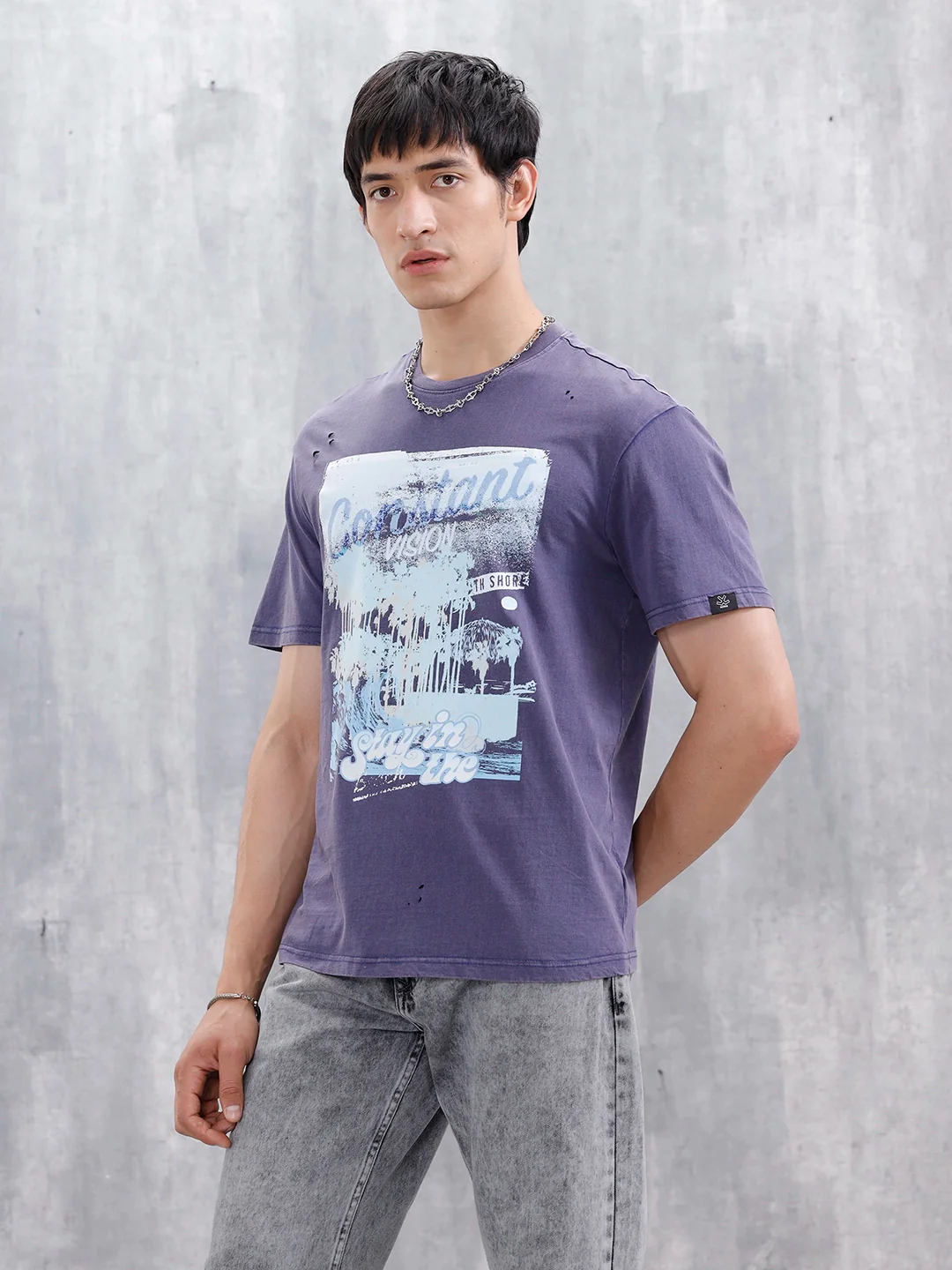 Oversized Washed Distressed Graphic T-Shirt | Navy Blue - Image 5