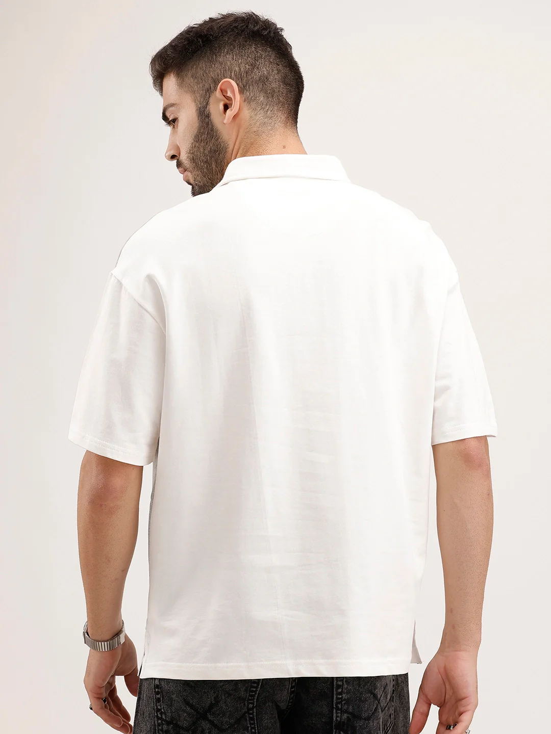 Panel Printed Polo T-Shirt | Off White - Image 3