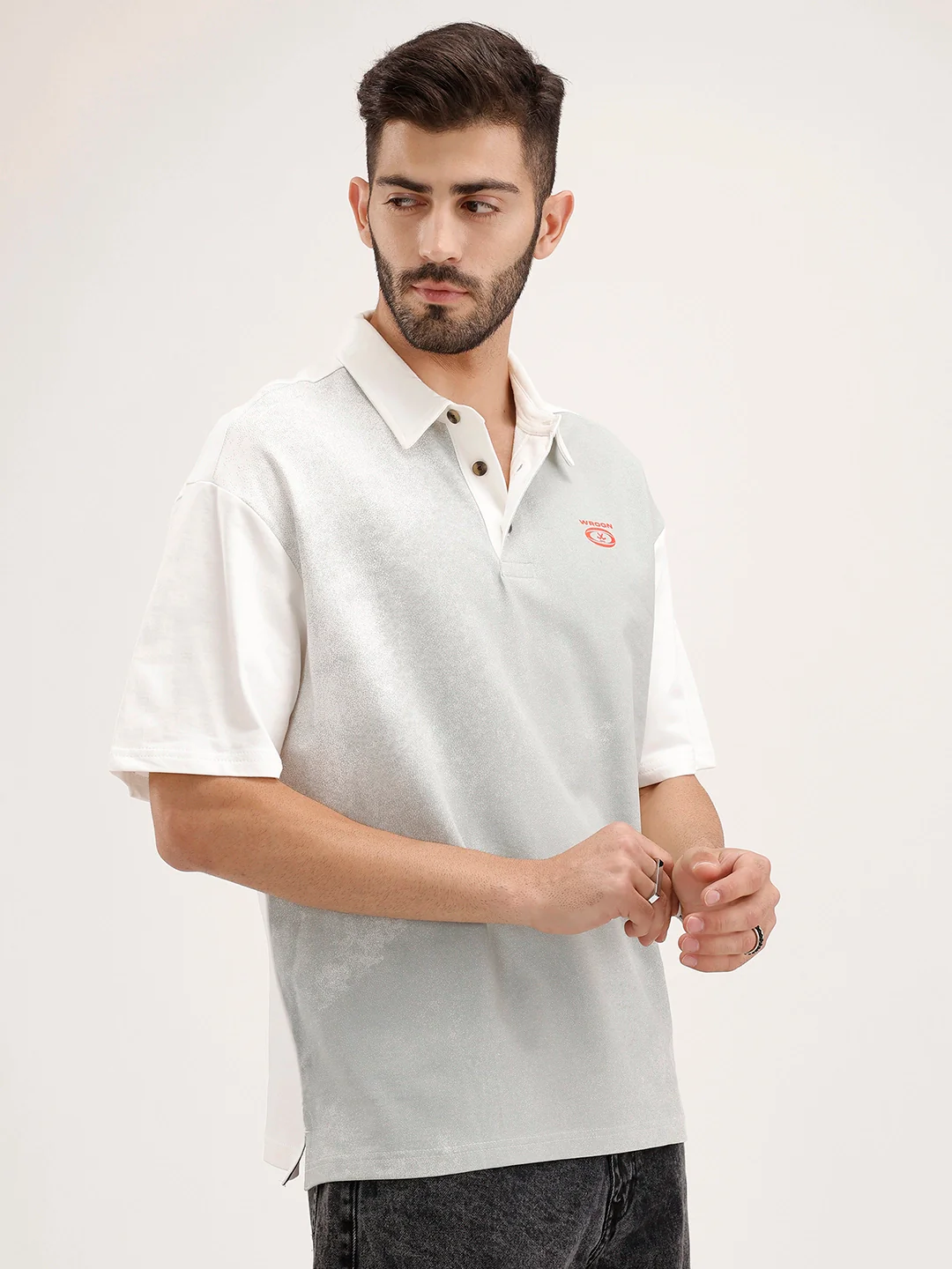 Panel Printed Polo T-Shirt | Off White - Image 4