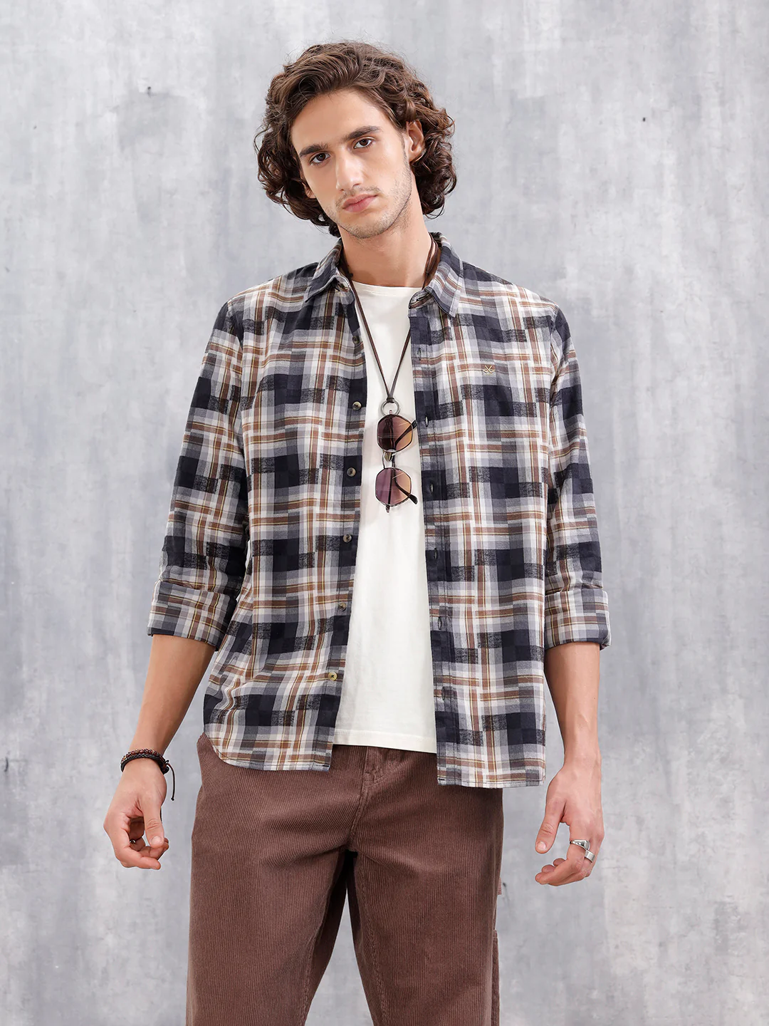 Patchwork Multi-Weave Check Slim Fit Shirt | Black