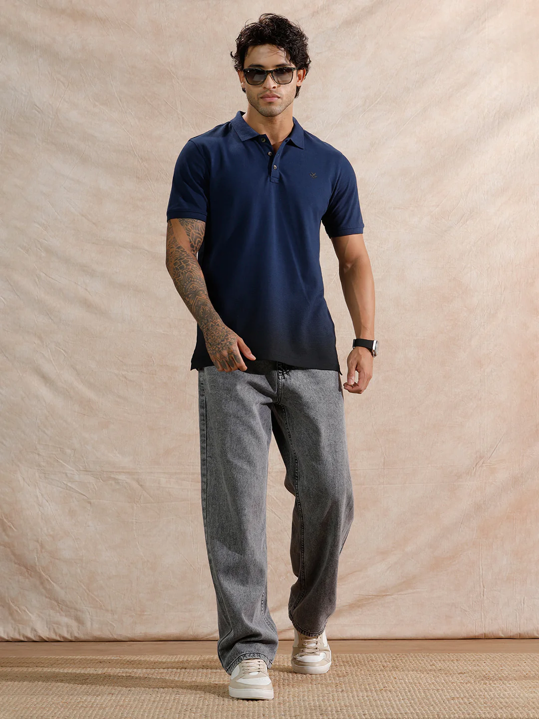 Pixel Ombre Slim Fit Polo T-Shirt  | Navy Blue - Image 2