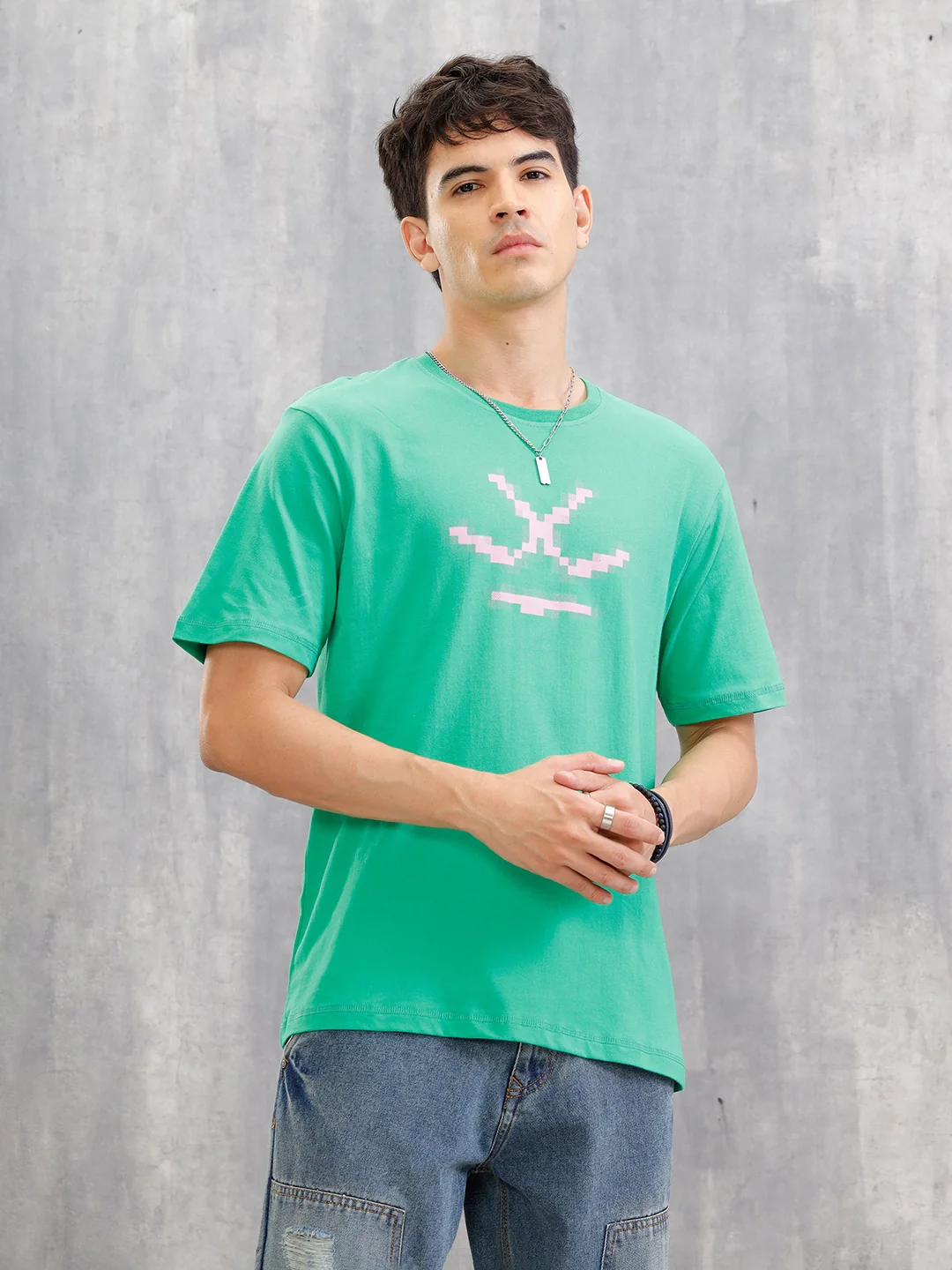 Placement Patchwork Oversized T-Shirt | Green