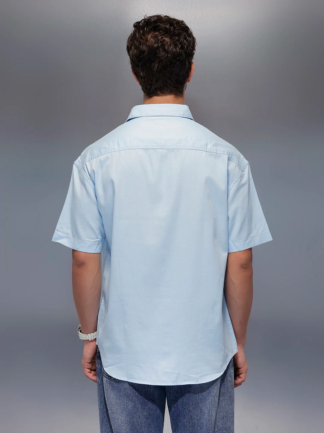 Placement Printed Oversized Shirt | Blue - Image 3
