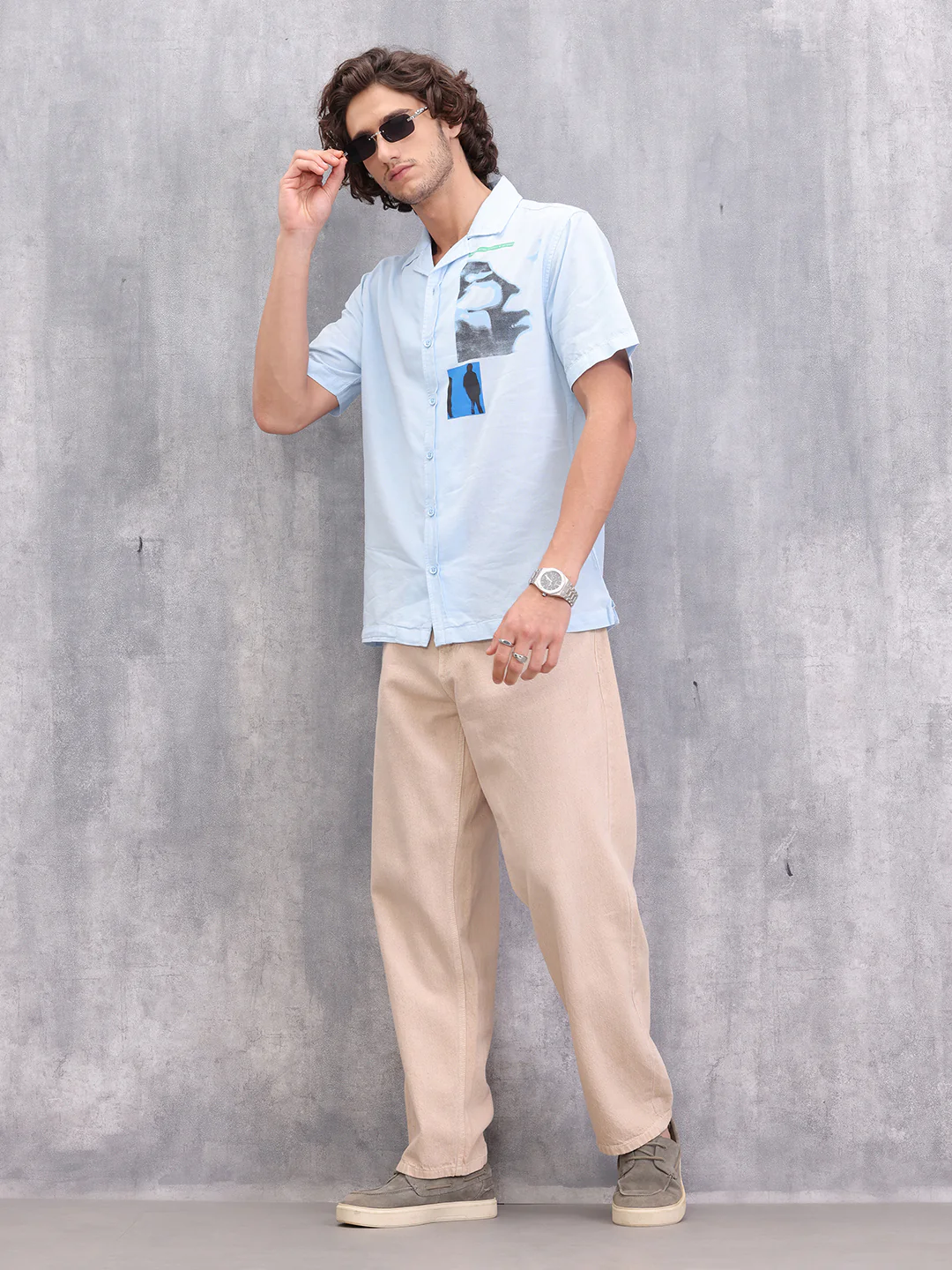 Placement Printed Resort Collar Shirt | Blue - Image 2