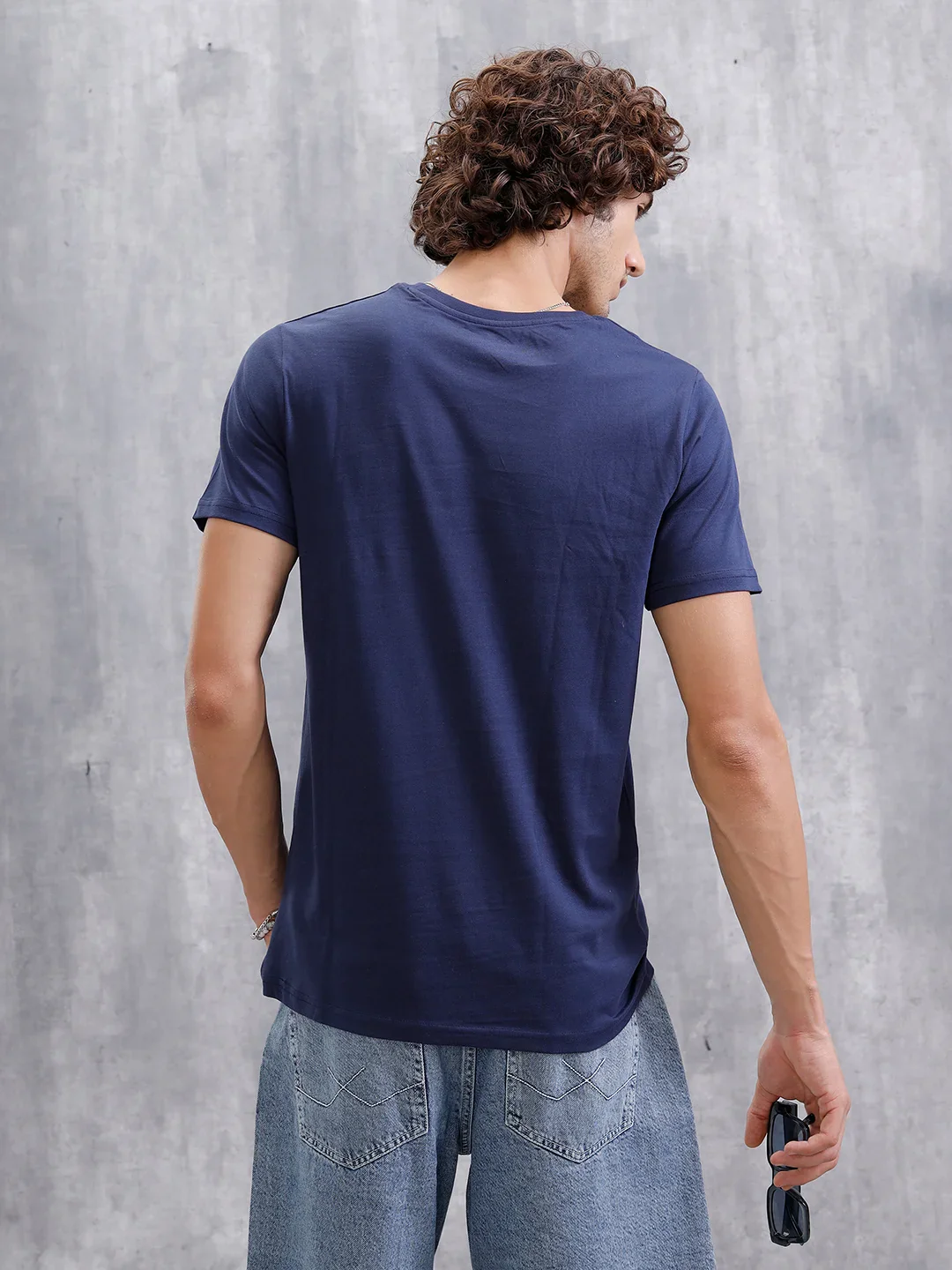 Placement Printed Slim Fit T-Shirt | Navy Blue - Image 3