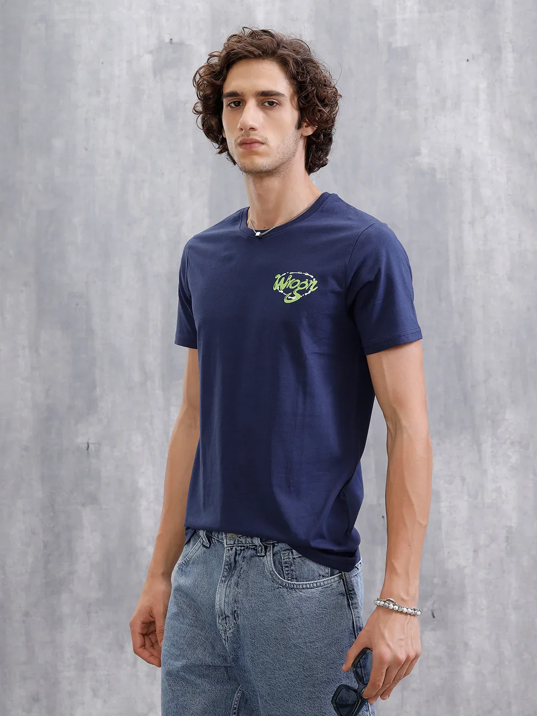 Placement Printed Slim Fit T-Shirt | Navy Blue - Image 4