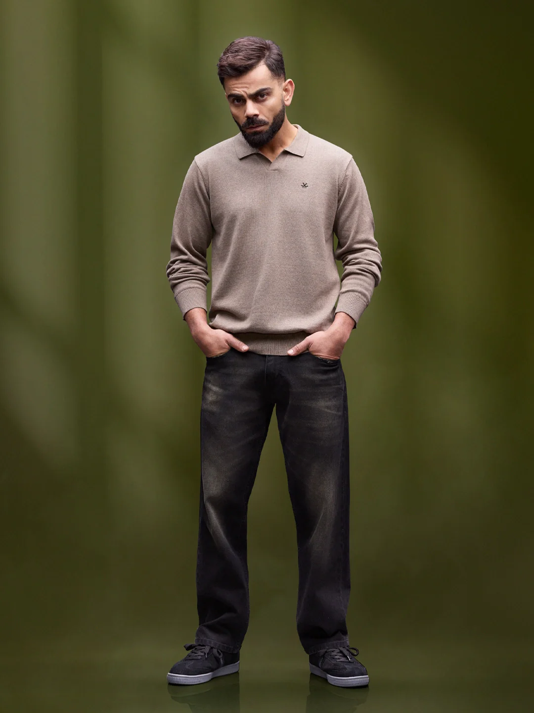 Premium Flat Knit Johnny Collar Polo T-Shirt | Brown - Image 2
