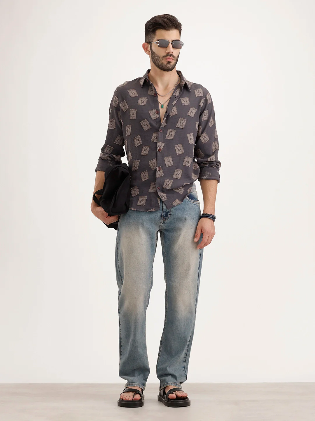Regular Fit AOP Patch Detail Shirt | Grey - Image 2