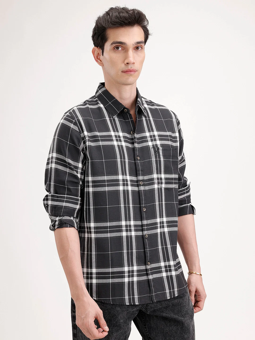 Regular Fit Checkered Shirt | Black - Image 4