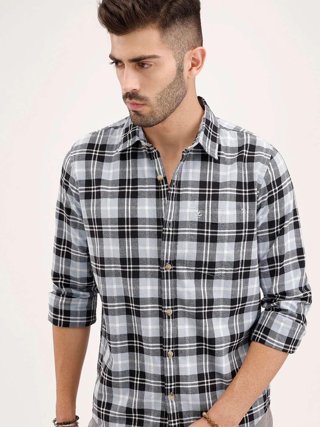 Regular Fit Checkered Shirt | Light Blue