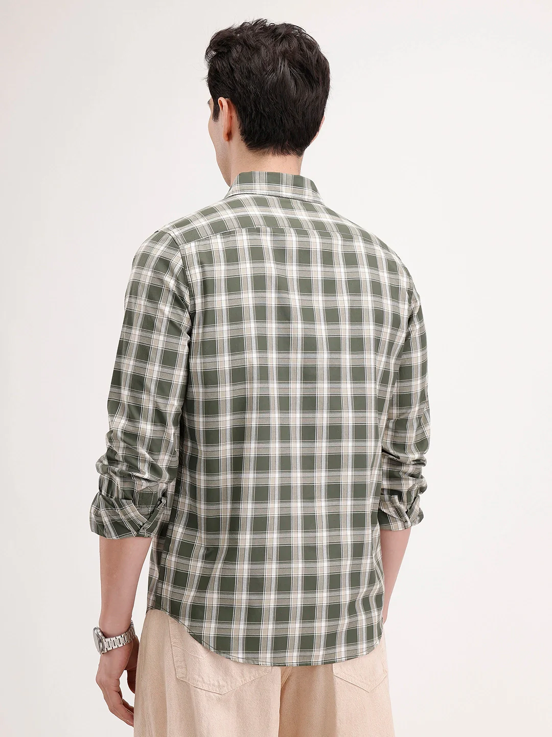 Regular Fit Checkered Shirt | Light Green - Image 3
