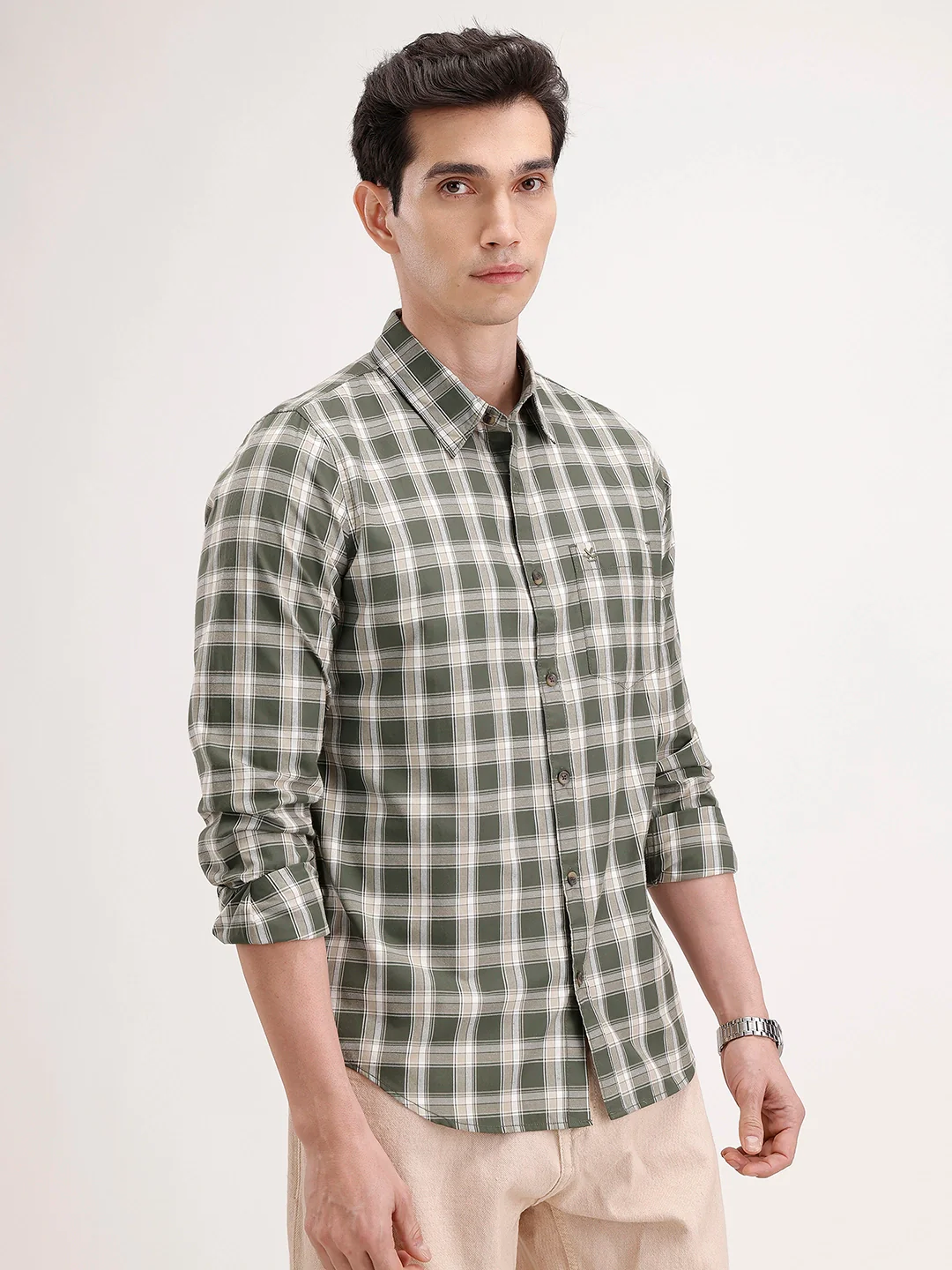 Regular Fit Checkered Shirt | Light Green - Image 4