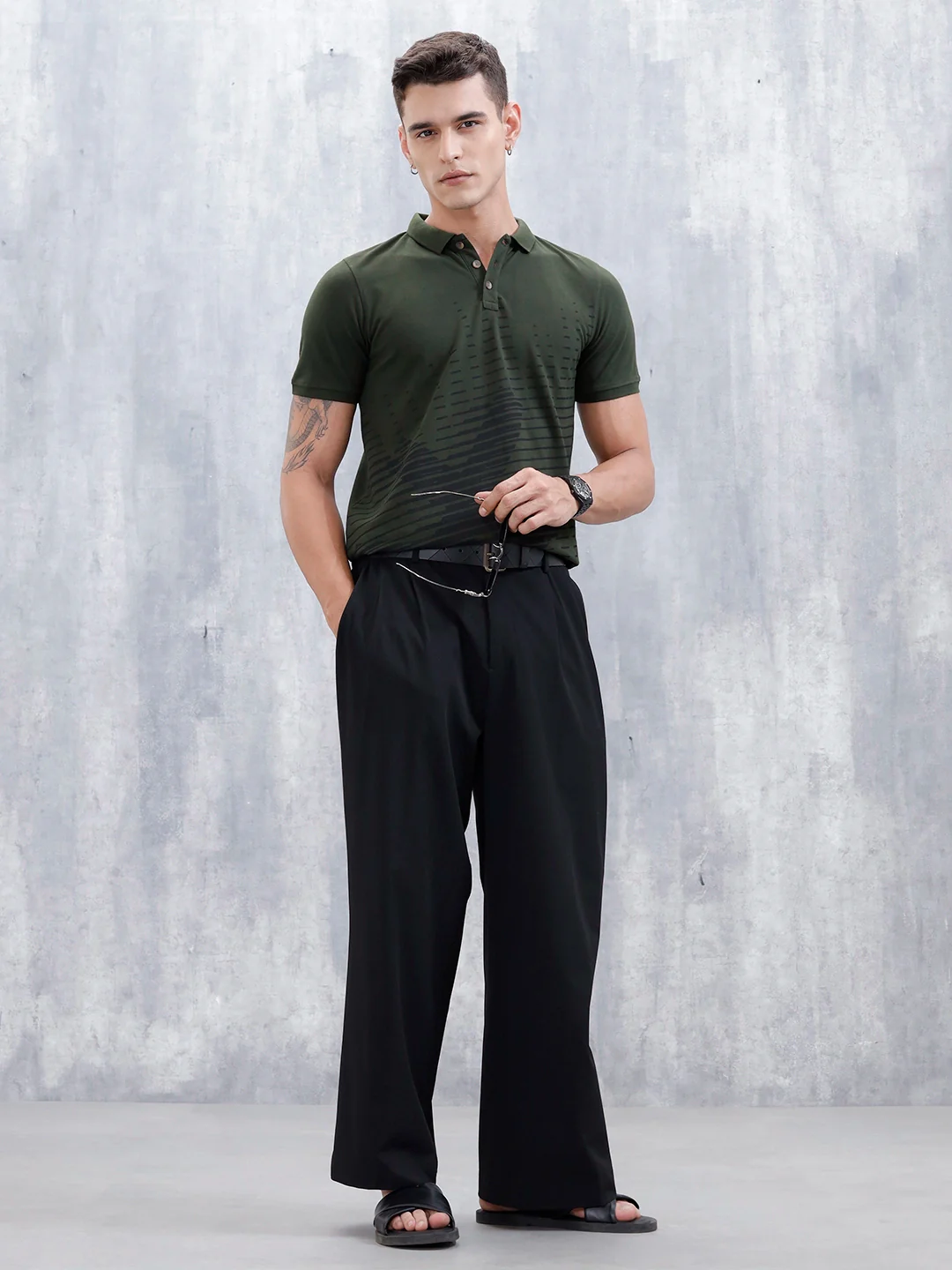 Regular Fit Graphic Printed Polo T-Shirt | Olive - Image 2